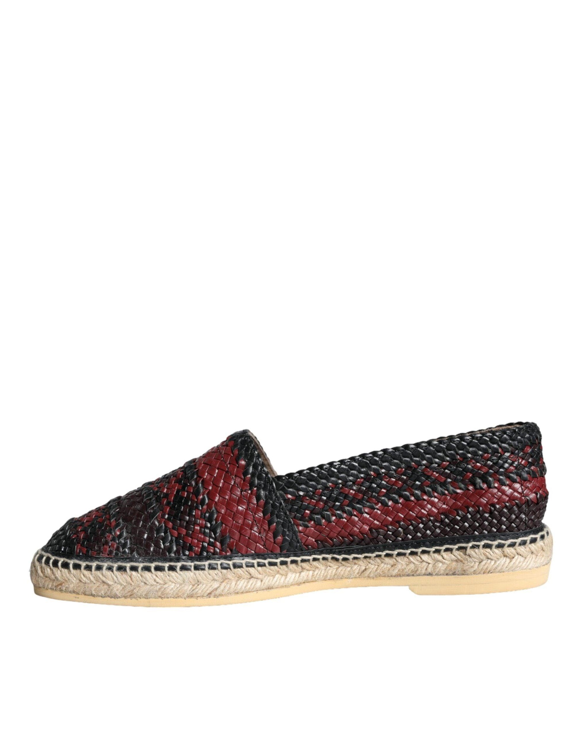 Dolce & Gabbana Black Maroon Woven Leather Buffalo Men Espadrille Shoes - Arichezz.store