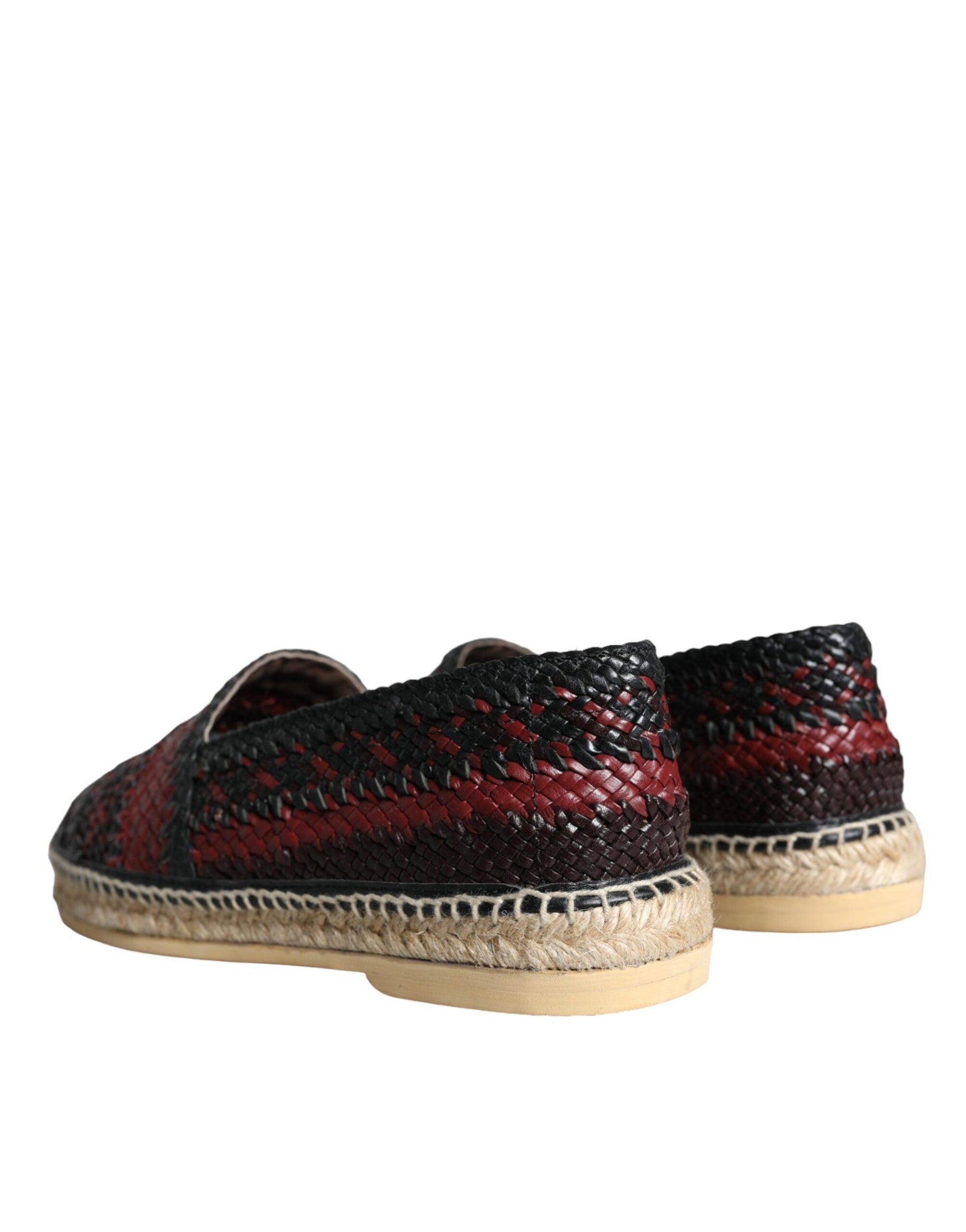 Dolce & Gabbana Black Maroon Woven Leather Buffalo Men Espadrille Shoes - Arichezz.store