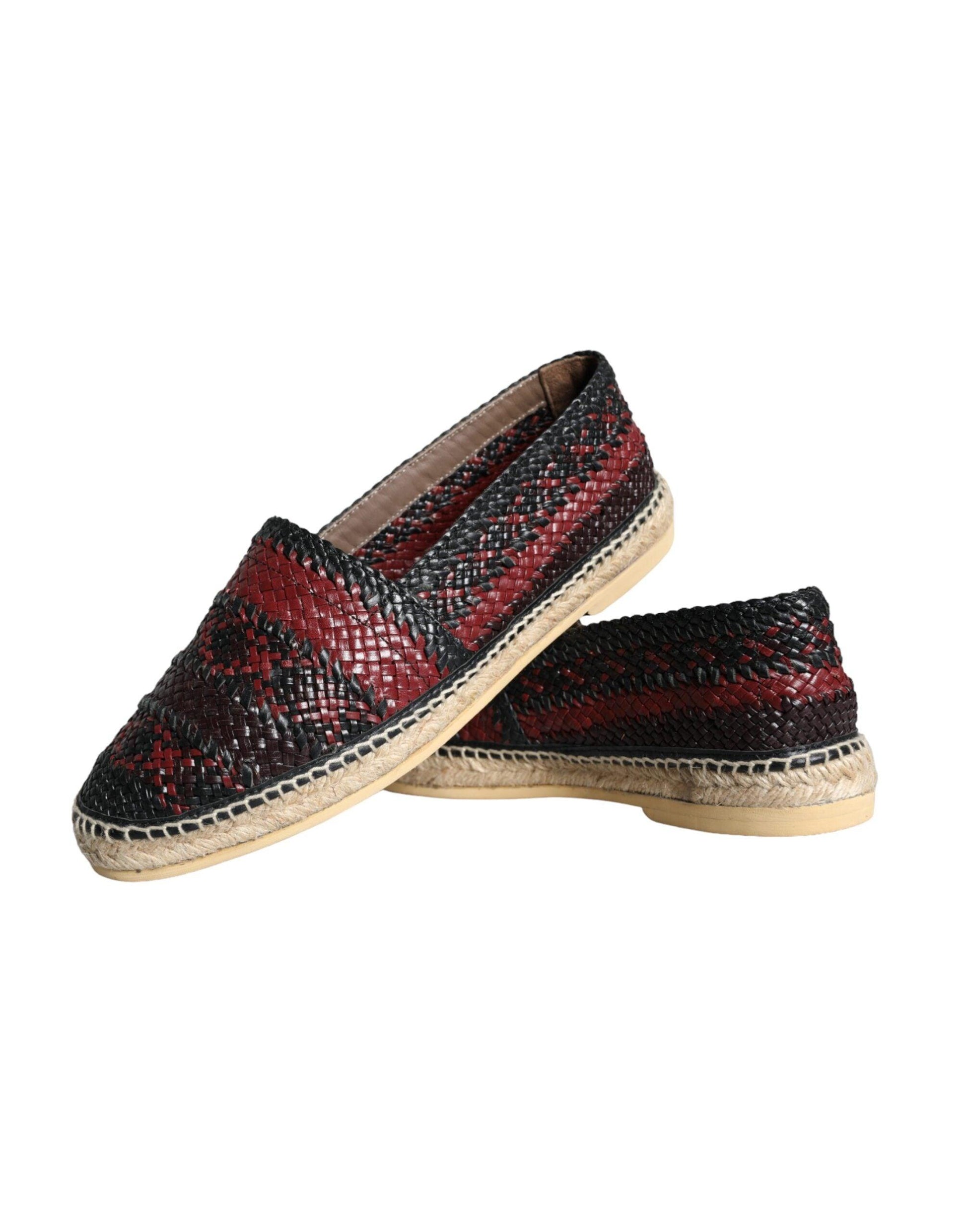 Dolce & Gabbana Black Maroon Woven Leather Buffalo Men Espadrille Shoes - Arichezz.store