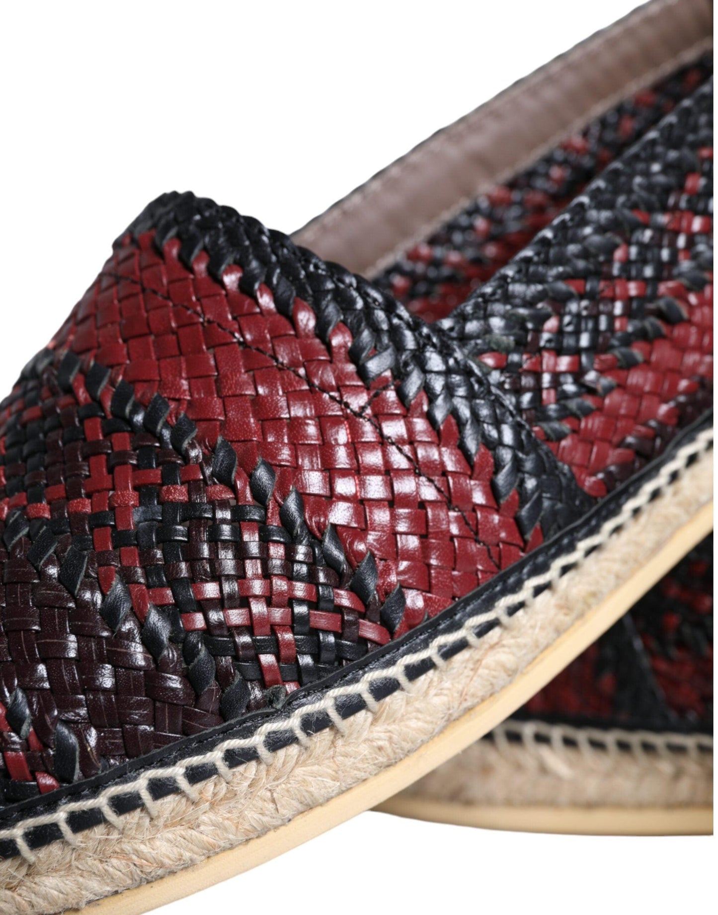 Dolce & Gabbana Black Maroon Woven Leather Buffalo Men Espadrille Shoes - Arichezz.store