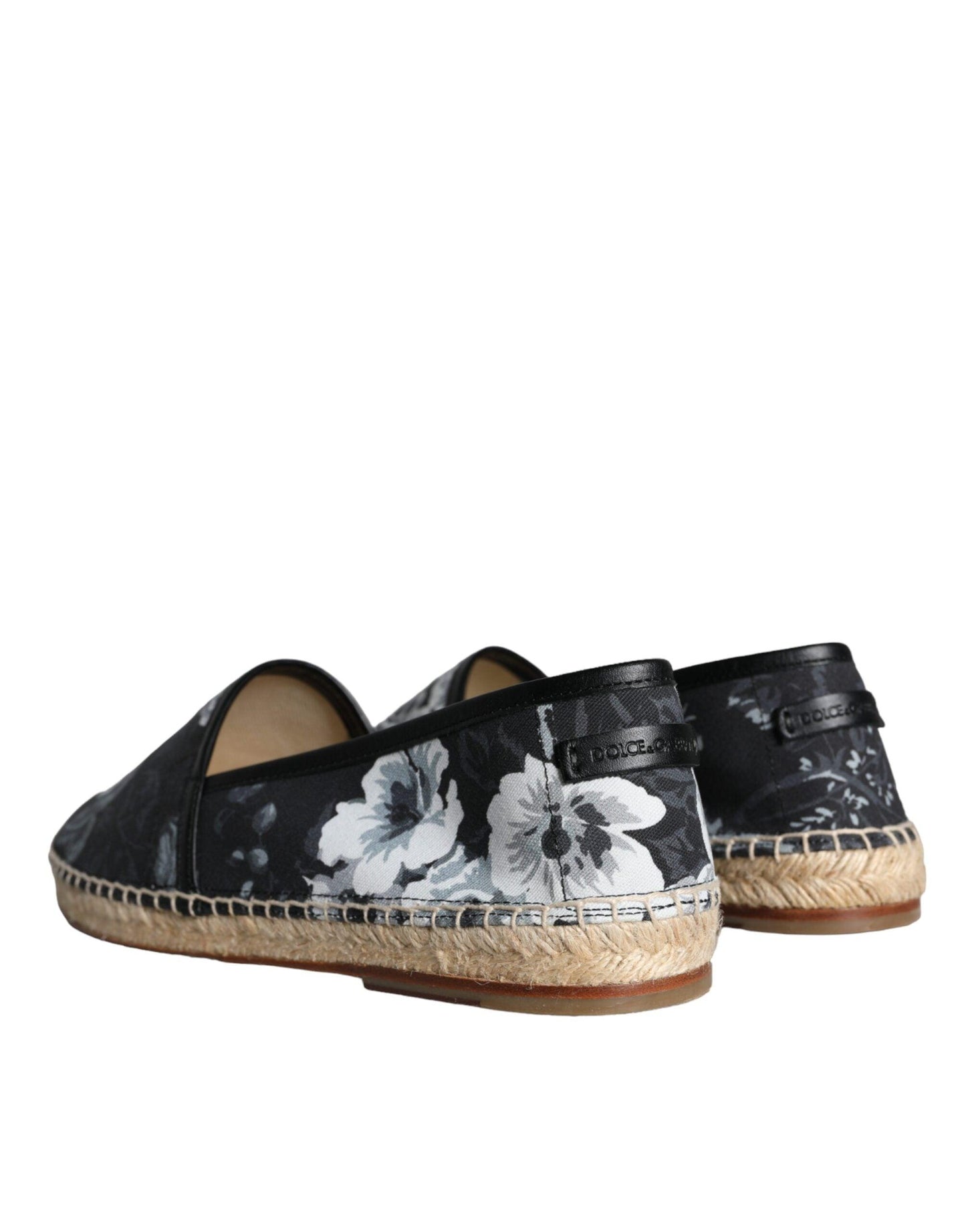 Dolce & Gabbana Black Floral Cotton Leather Espadrilles Shoes - Arichezz.store