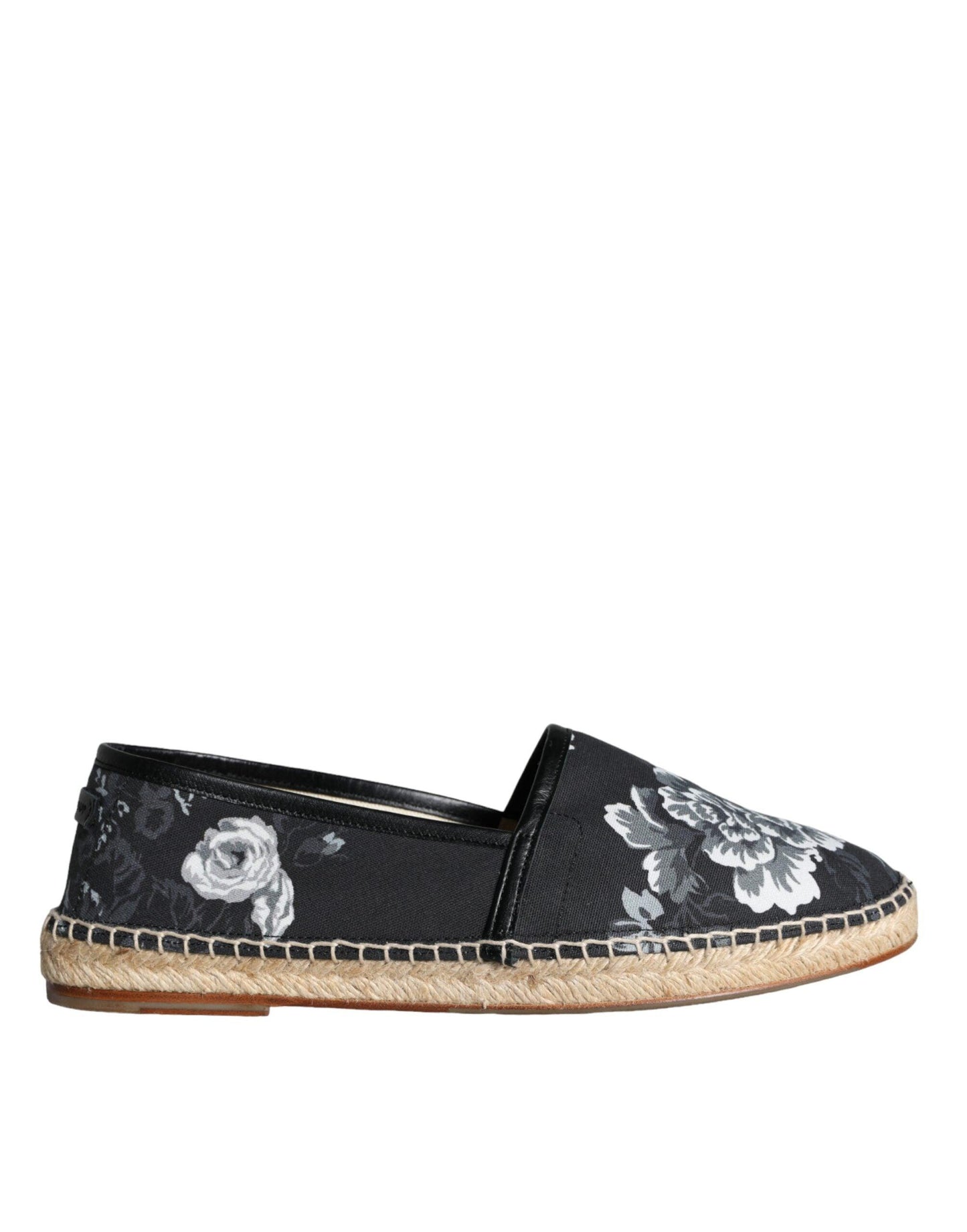 Dolce & Gabbana Black Floral Cotton Leather Espadrilles Shoes - Arichezz.store