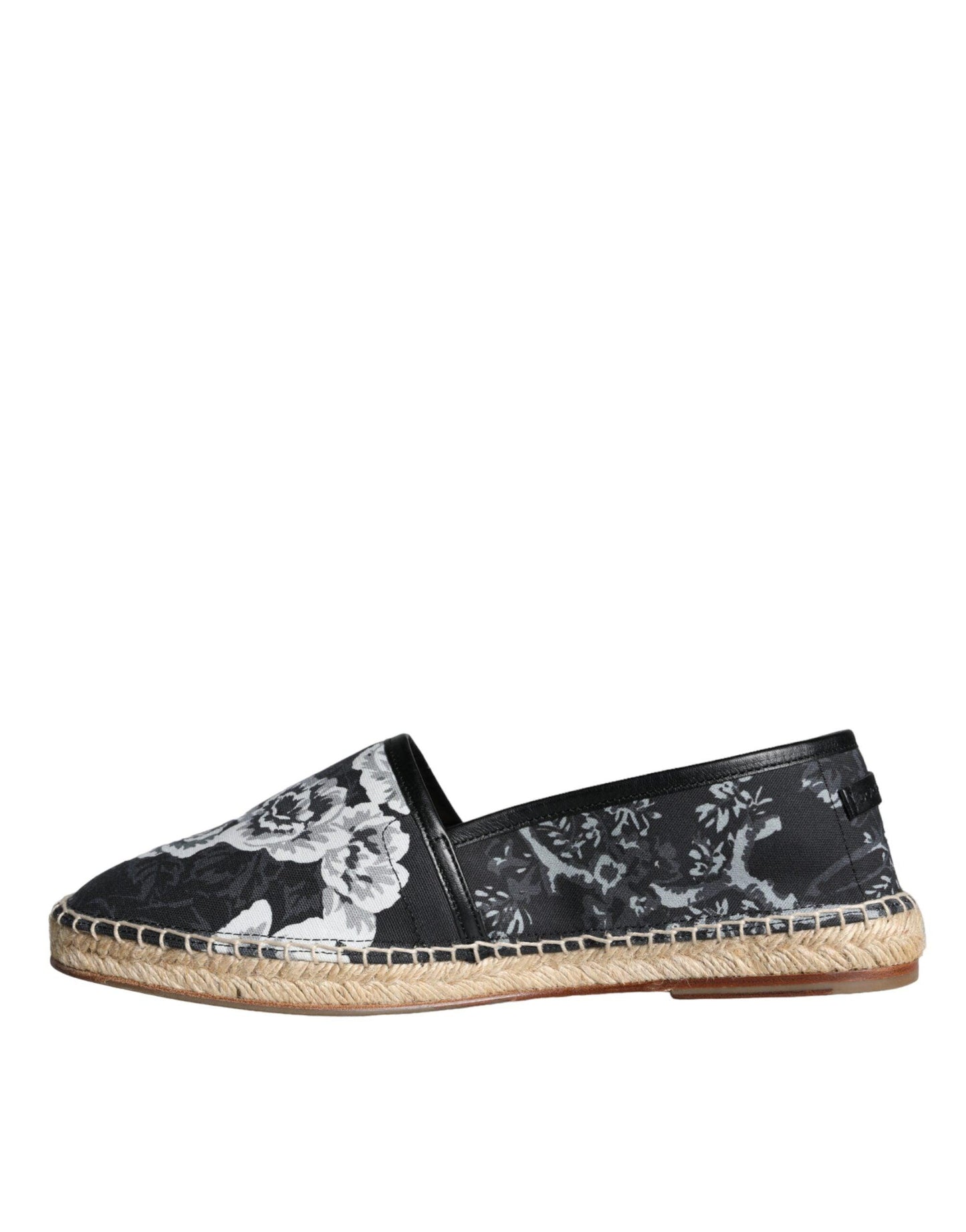 Dolce & Gabbana Black Floral Cotton Leather Espadrilles Shoes - Arichezz.store