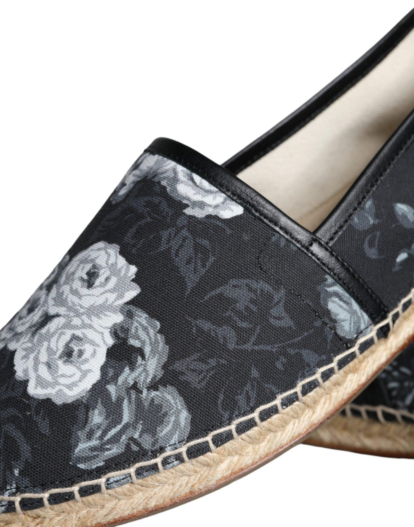 Dolce & Gabbana Black Floral Cotton Leather Espadrilles Shoes - Arichezz.store