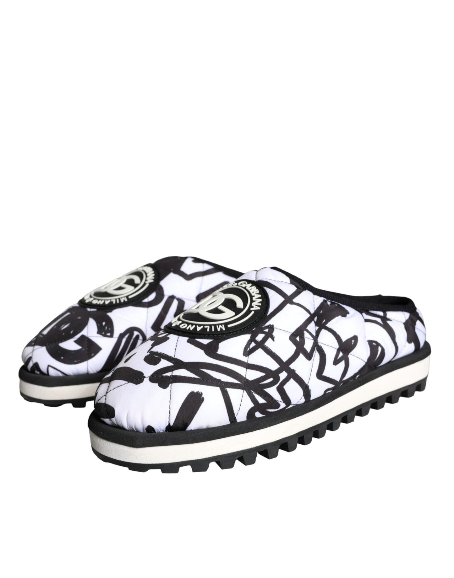 Dolce & Gabbana Black White Quilted Logo Sandals Slides Shoes - Arichezz.store