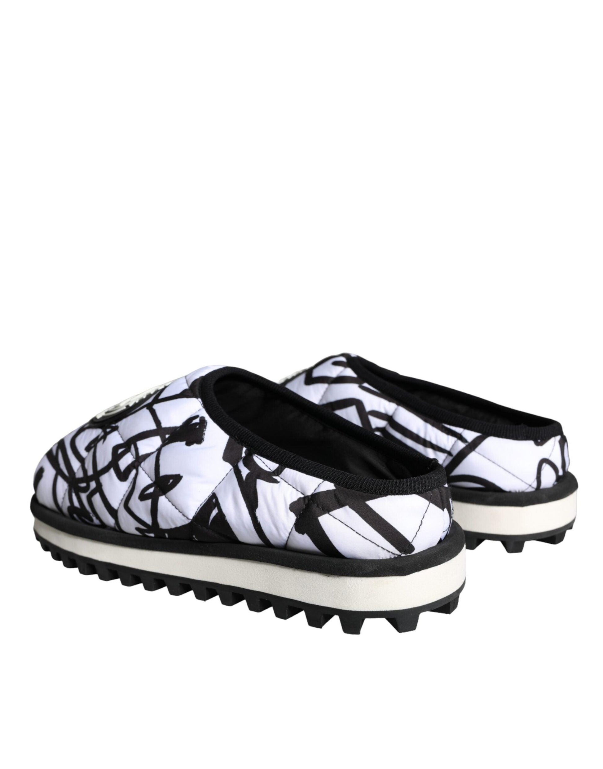 Dolce & Gabbana Black White Quilted Logo Sandals Slides Shoes - Arichezz.store