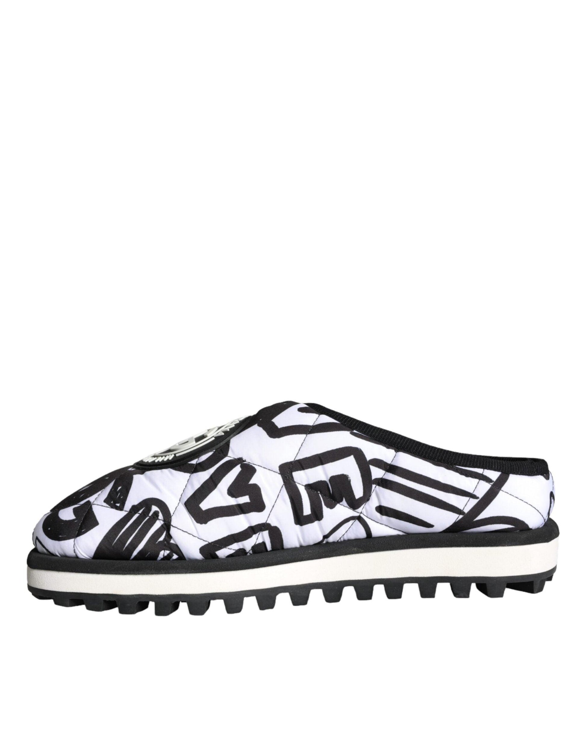 Dolce & Gabbana Black White Quilted Logo Sandals Slides Shoes - Arichezz.store