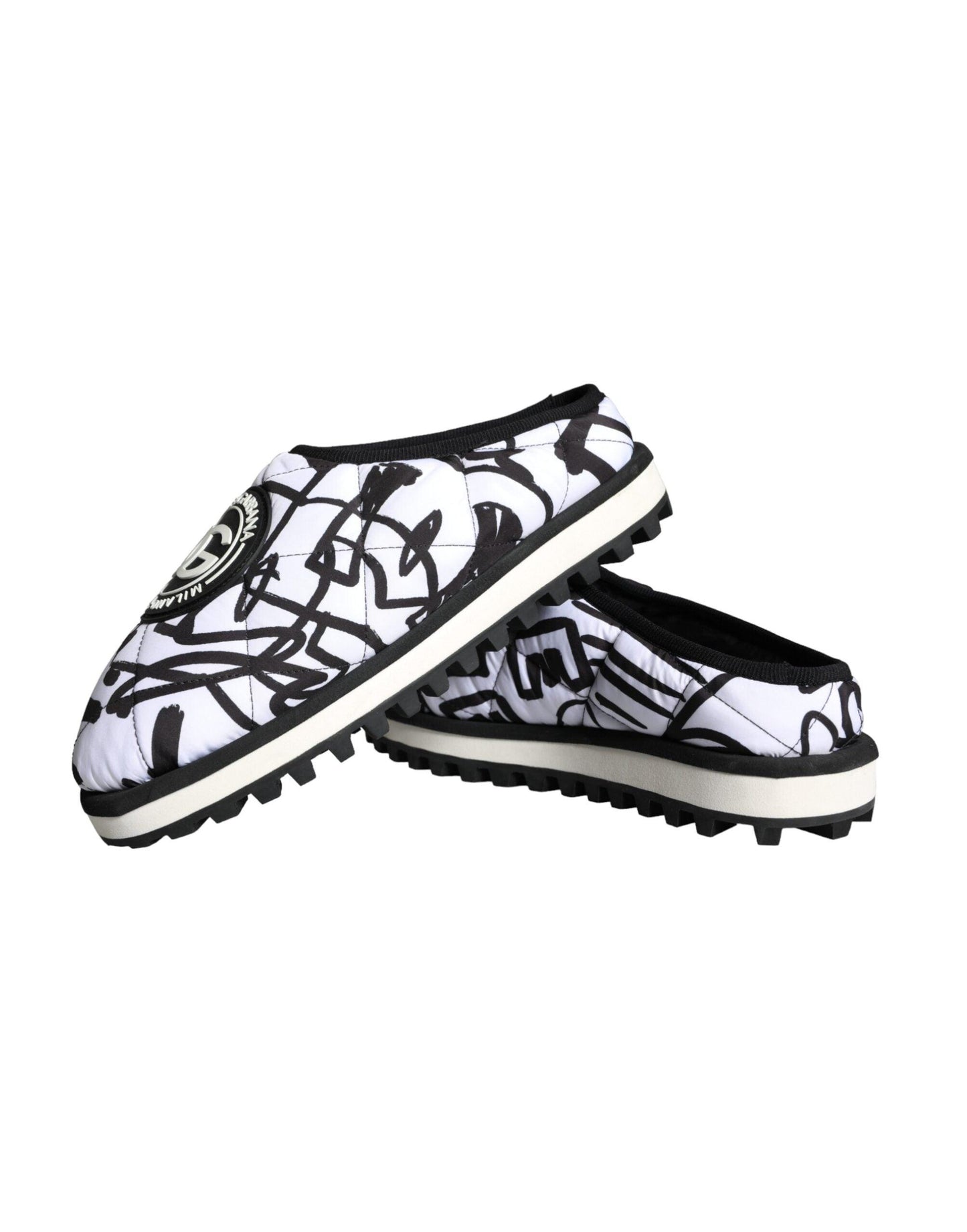 Dolce & Gabbana Black White Quilted Logo Sandals Slides Shoes - Arichezz.store