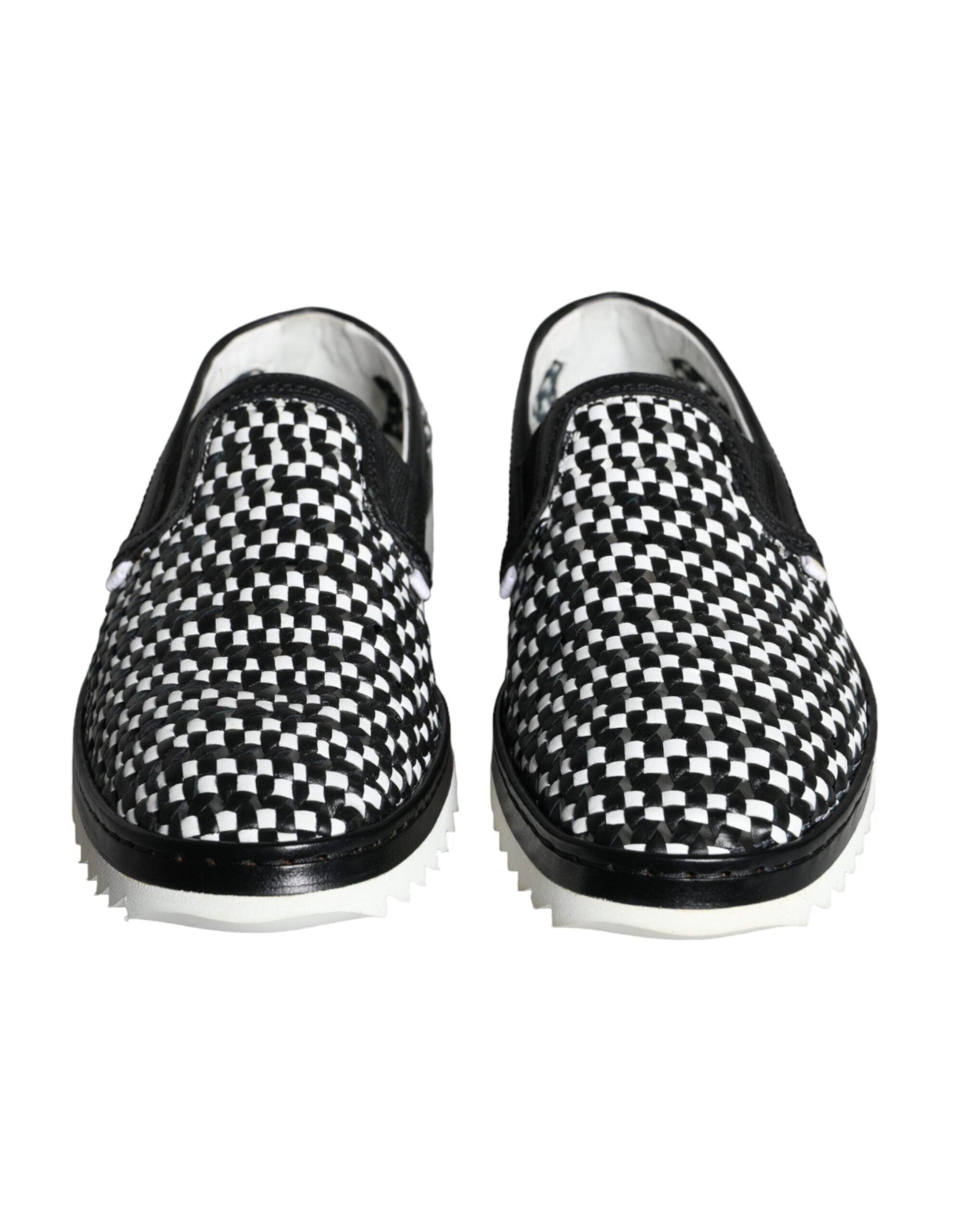 Dolce & Gabbana Black White Weaved Slip On Men Loafers Shoes - Arichezz.store