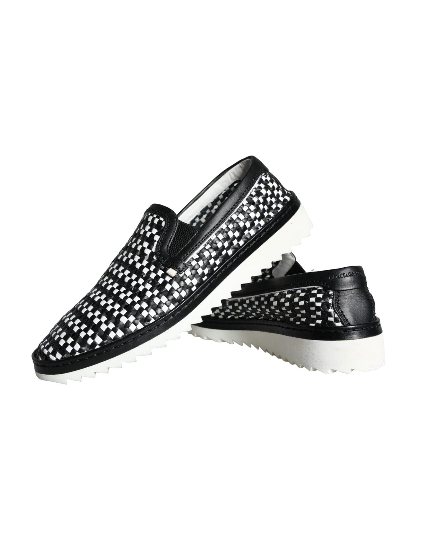 Dolce & Gabbana Black White Weaved Slip On Men Loafers Shoes - Arichezz.store