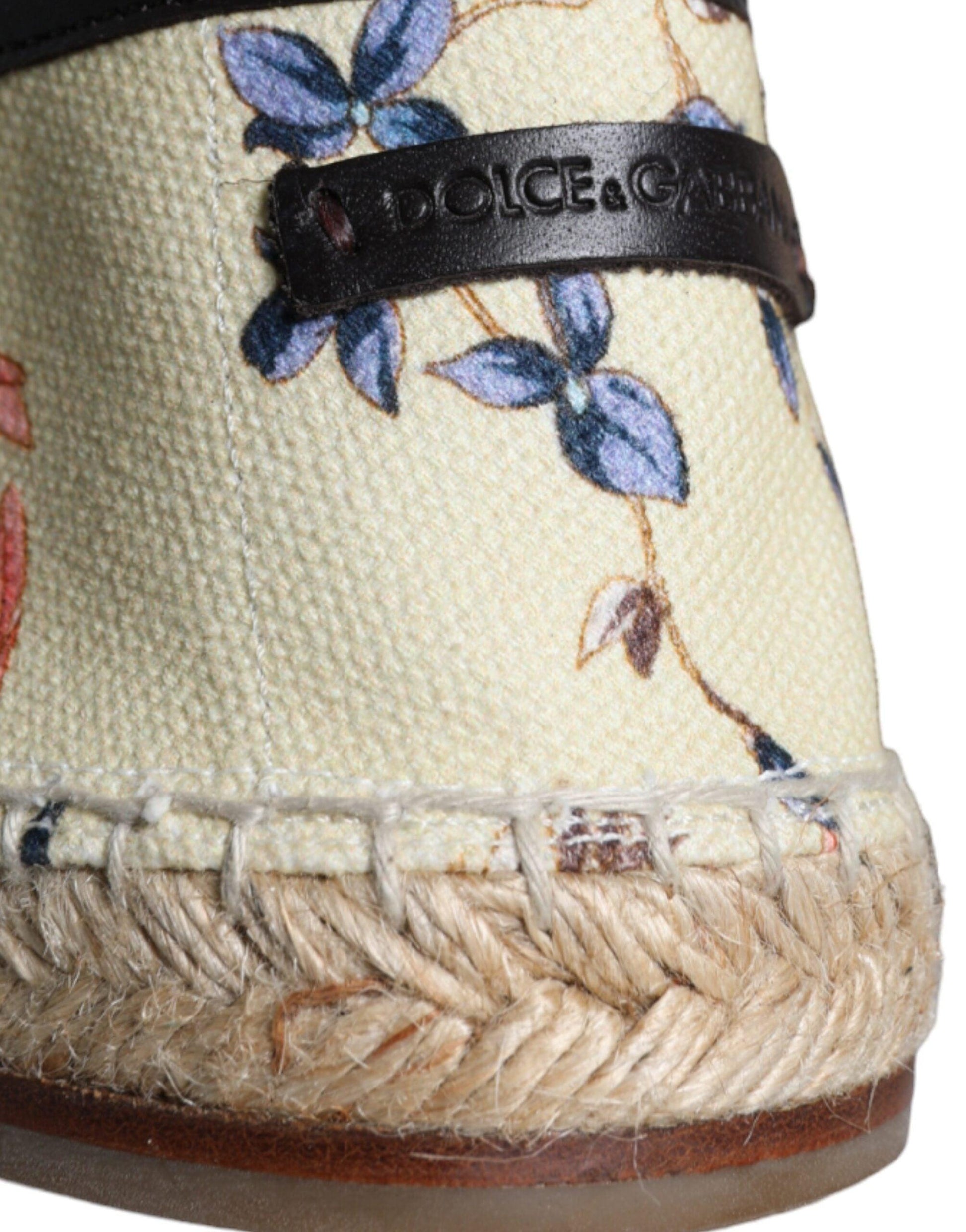 Dolce & Gabbana Beige Floral Canvas Espadrilles Slip On Shoes - Arichezz.store