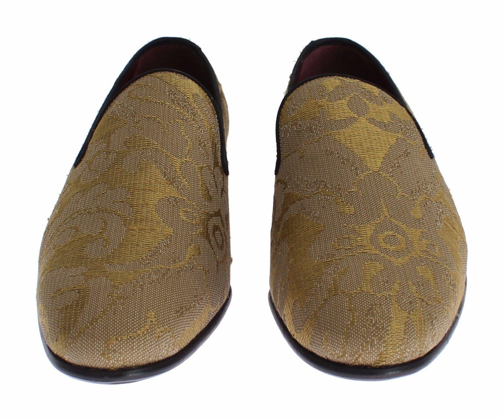 Dolce & Gabbana Golden Baroque Silk Dress Loafers - Arichezz.store