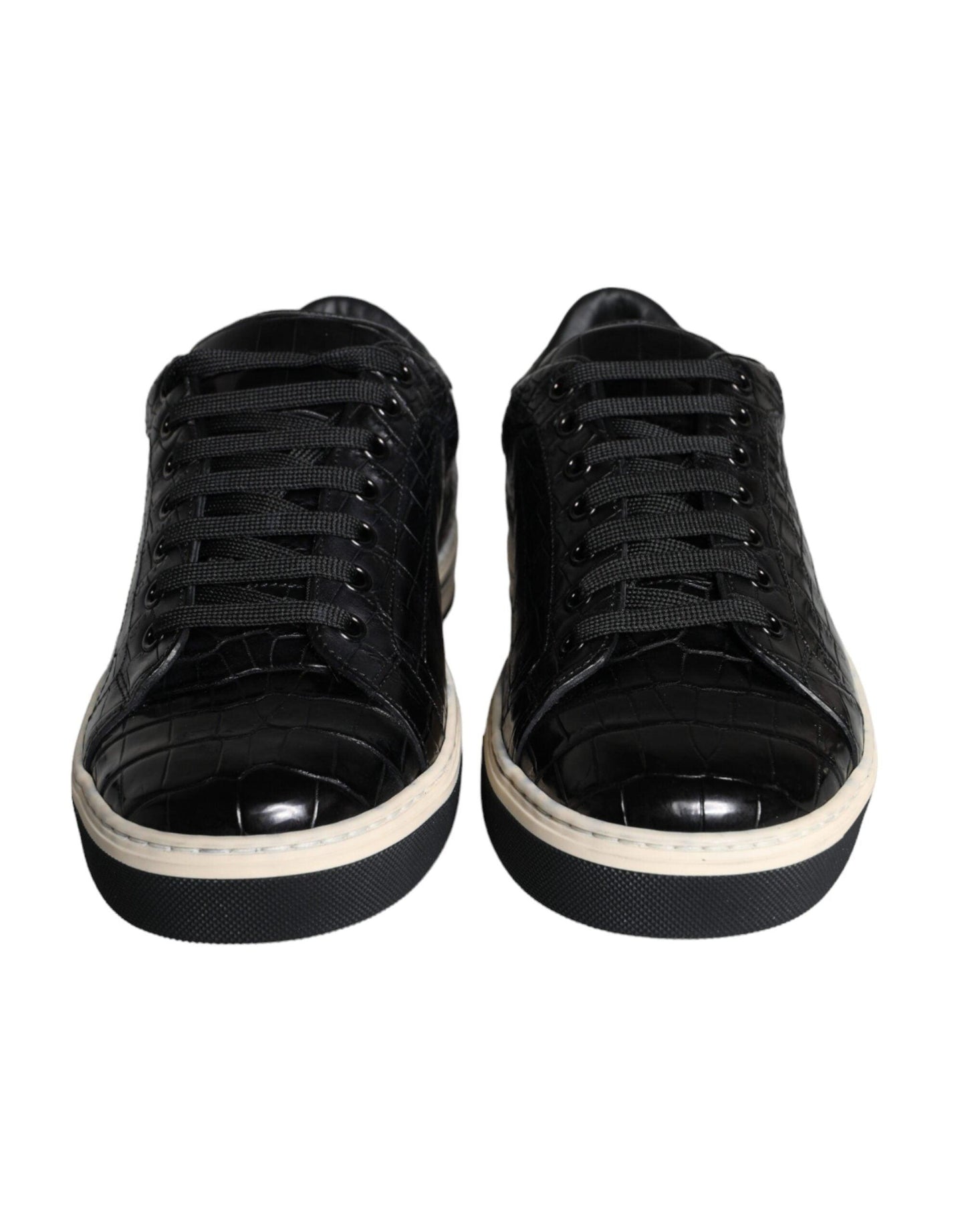 Dolce & Gabbana Black Leather Men Low Top Sneakers Shoes - Arichezz.store