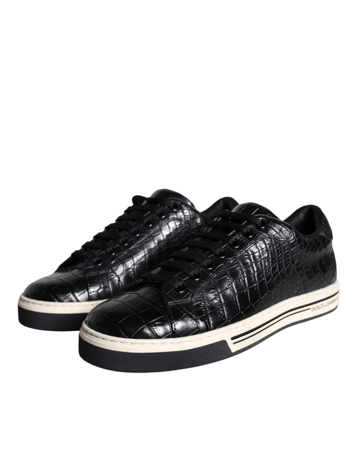 Dolce & Gabbana Black Leather Men Low Top Sneakers Shoes - Arichezz.store