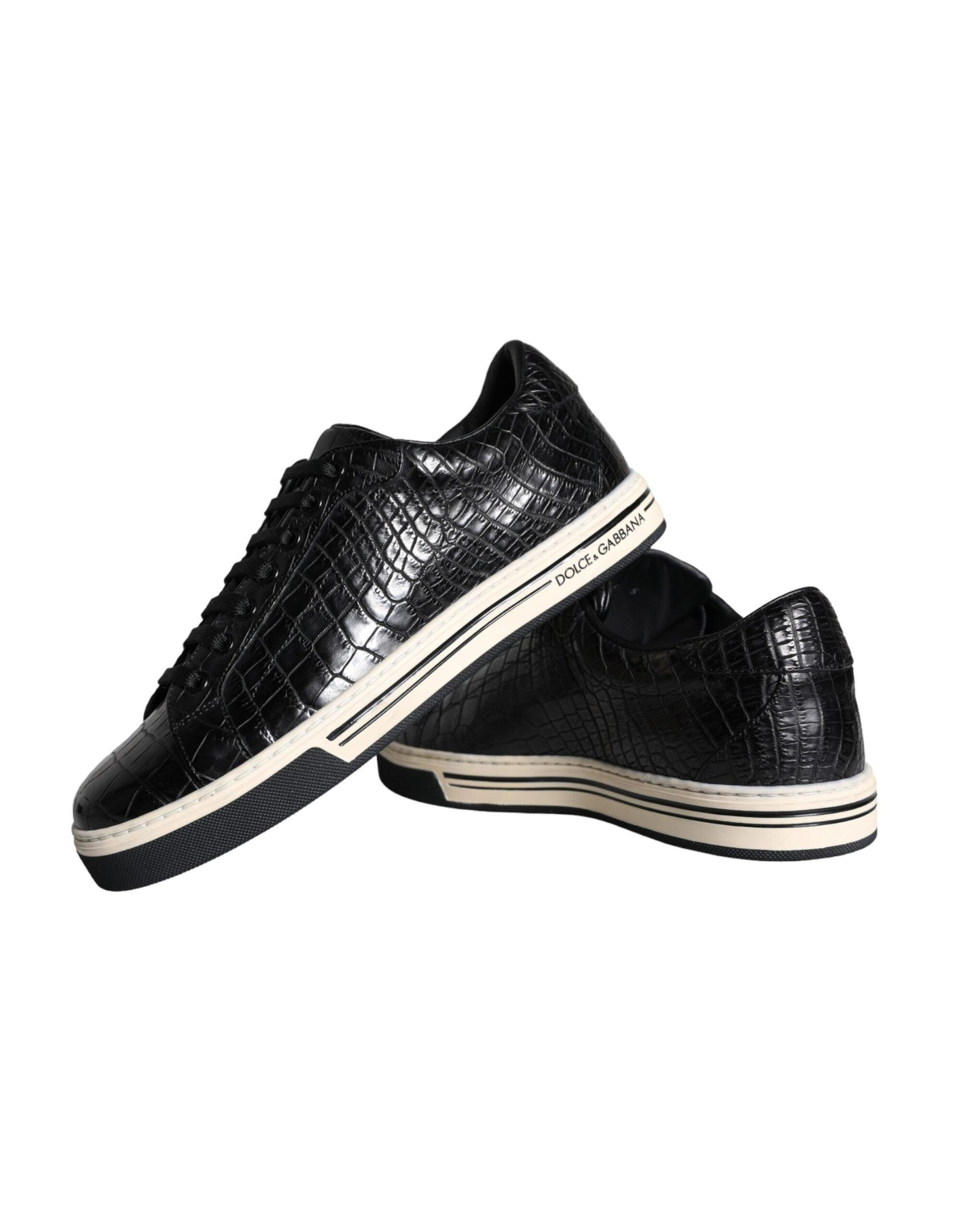 Dolce & Gabbana Black Leather Men Low Top Sneakers Shoes - Arichezz.store