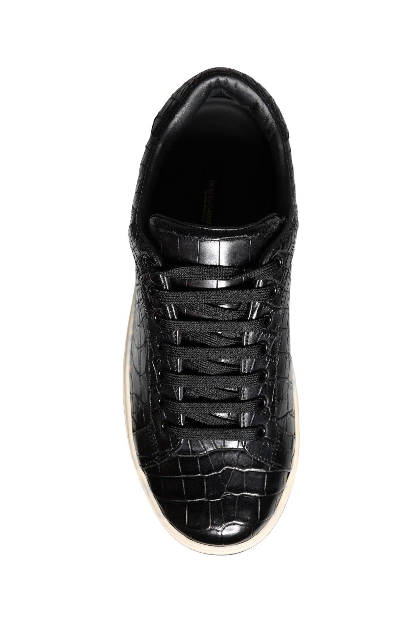 Dolce & Gabbana Black Leather Men Low Top Sneakers Shoes - Arichezz.store