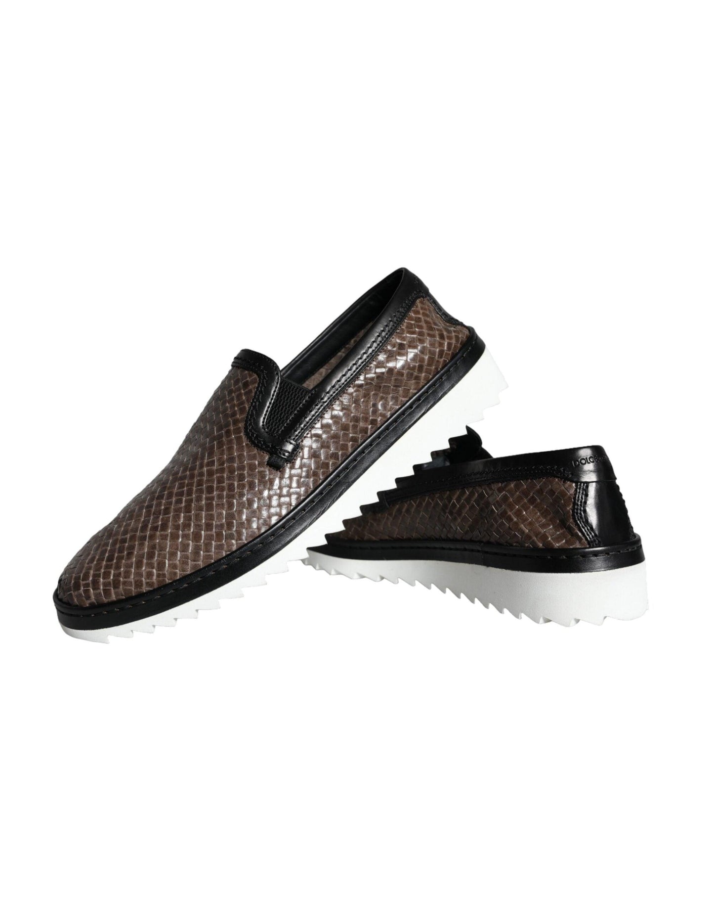 Dolce & Gabbana Brown Black Leather Weaved Men Loafers Shoes - Arichezz.store