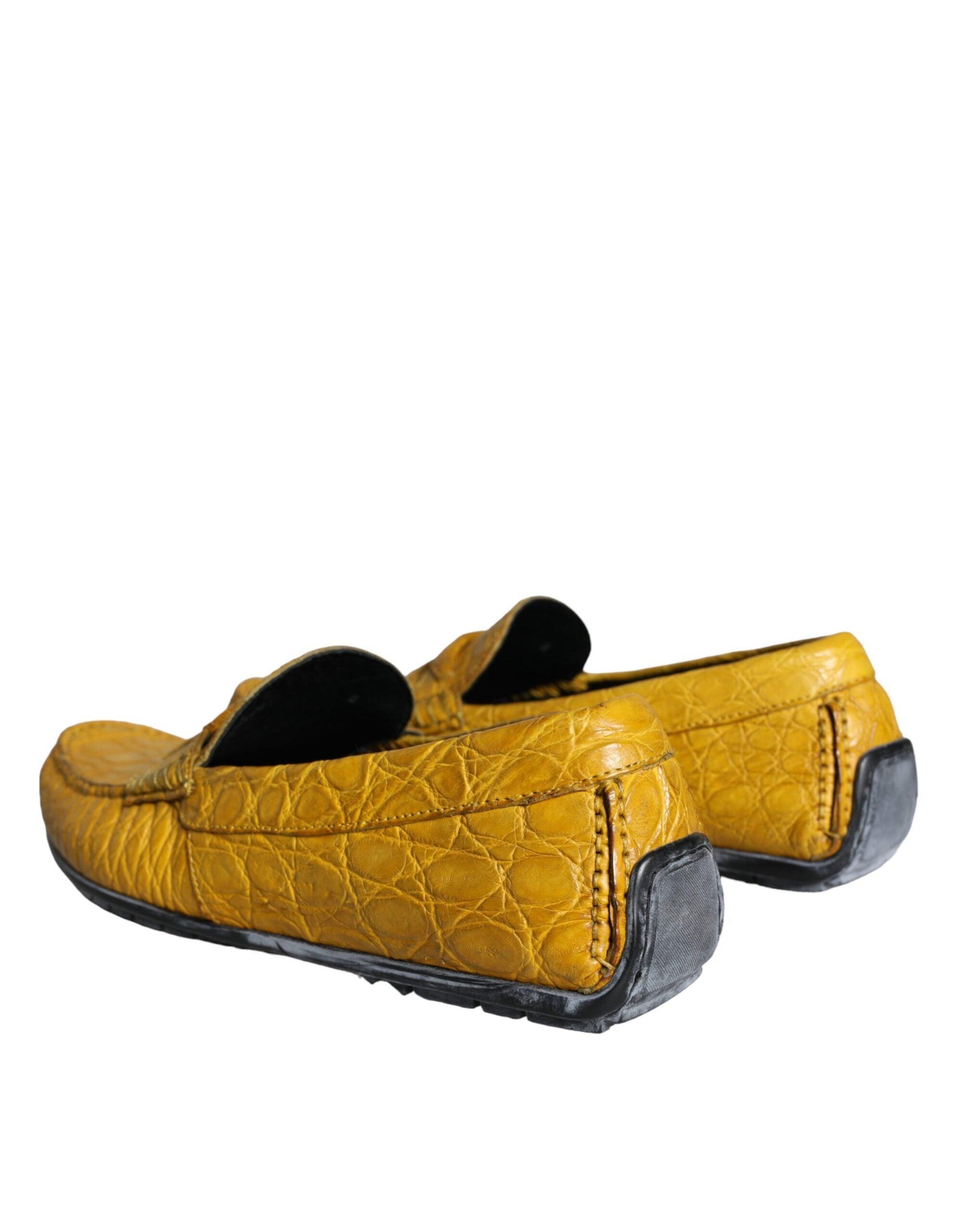 Dolce & Gabbana Yellow Leather Slip Mocassin Loafers Shoes - Arichezz.store