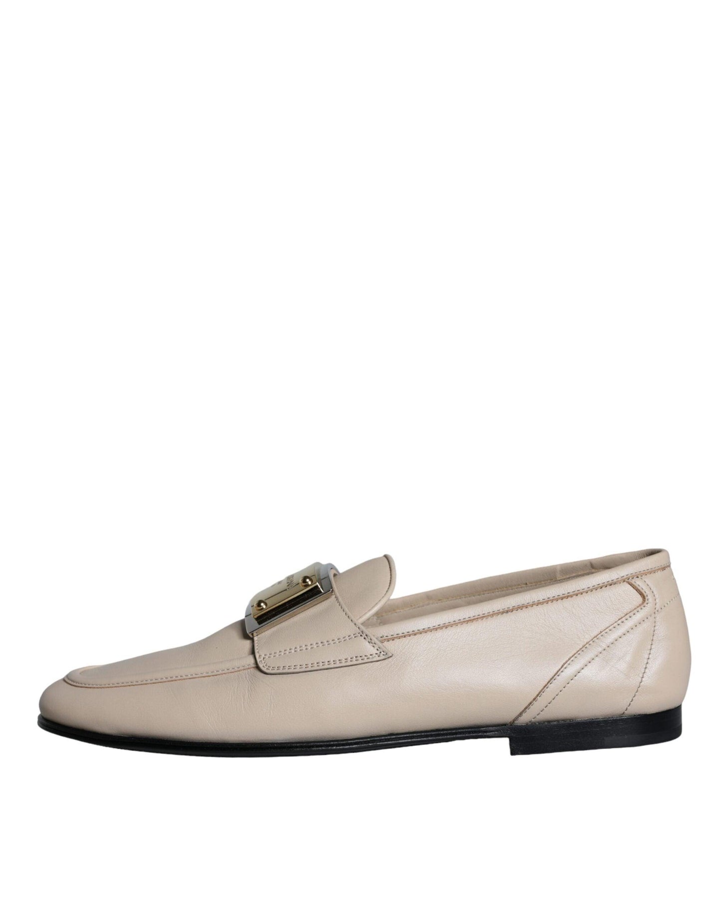 Dolce & Gabbana Beige Leather Logo Plaque Slip On Men Loafers Shoes - Arichezz.store