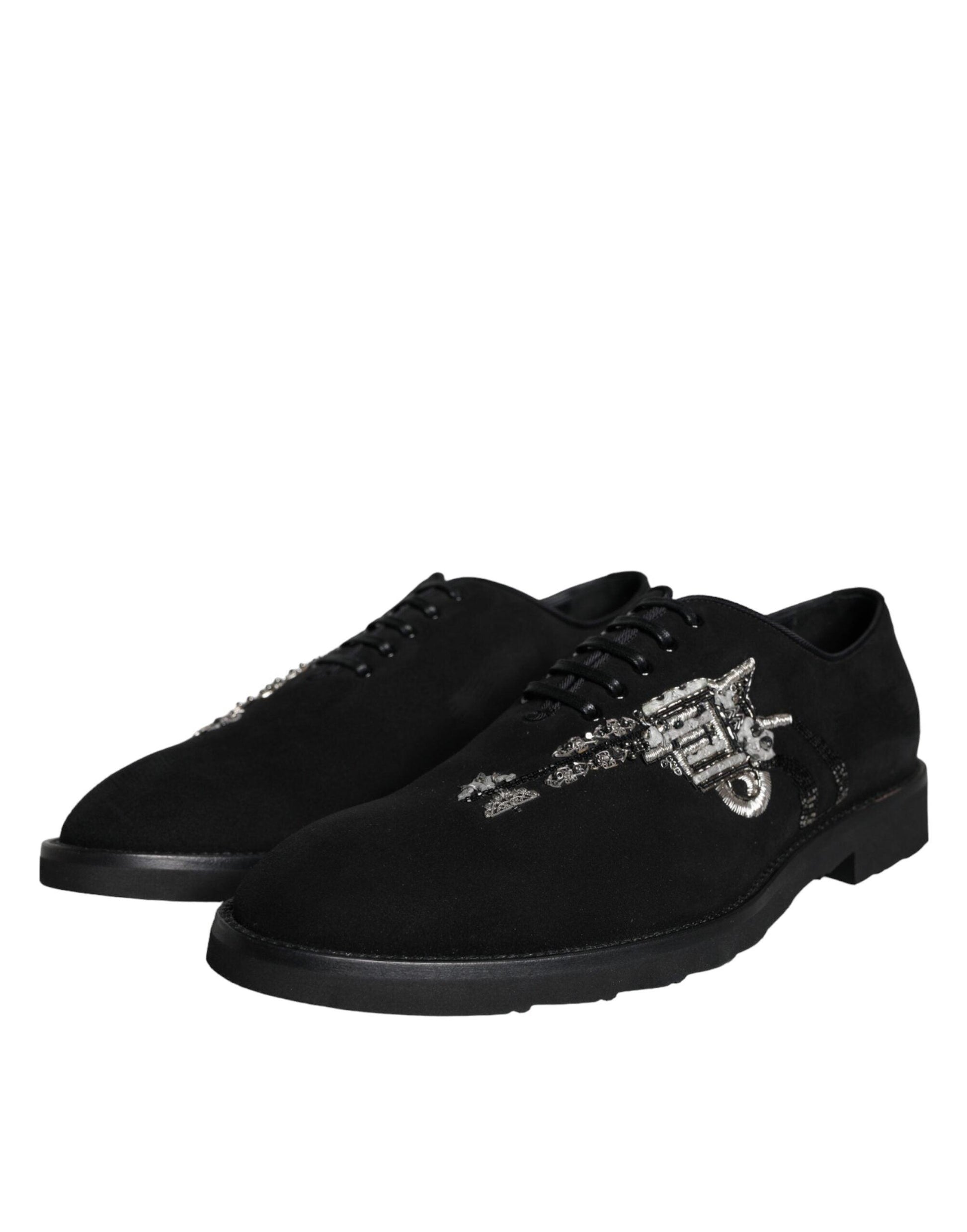 Dolce & Gabbana Black Suede Sicilia Lace Up Formal Shoes - Arichezz.store