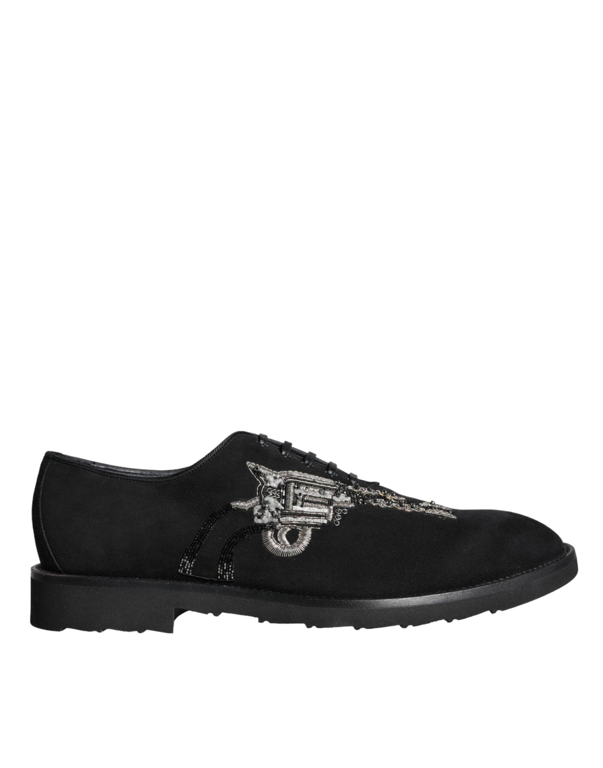 Dolce & Gabbana Black Suede Sicilia Lace Up Formal Shoes - Arichezz.store