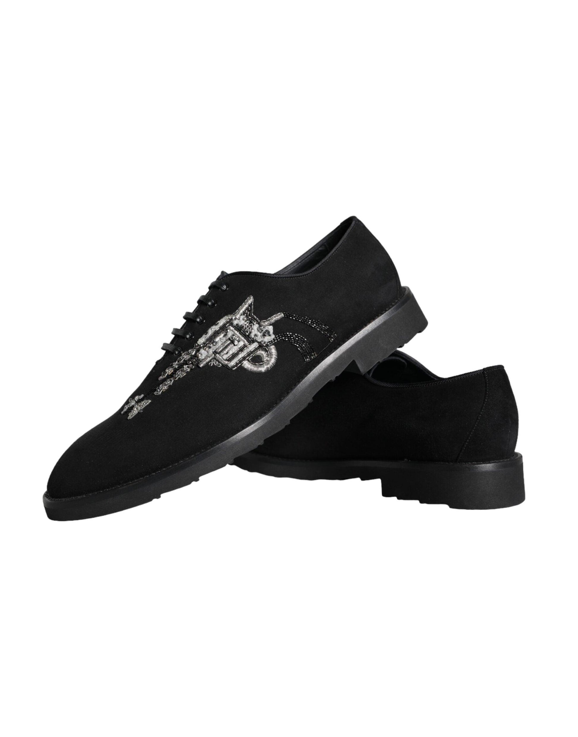 Dolce & Gabbana Black Suede Sicilia Lace Up Formal Shoes - Arichezz.store