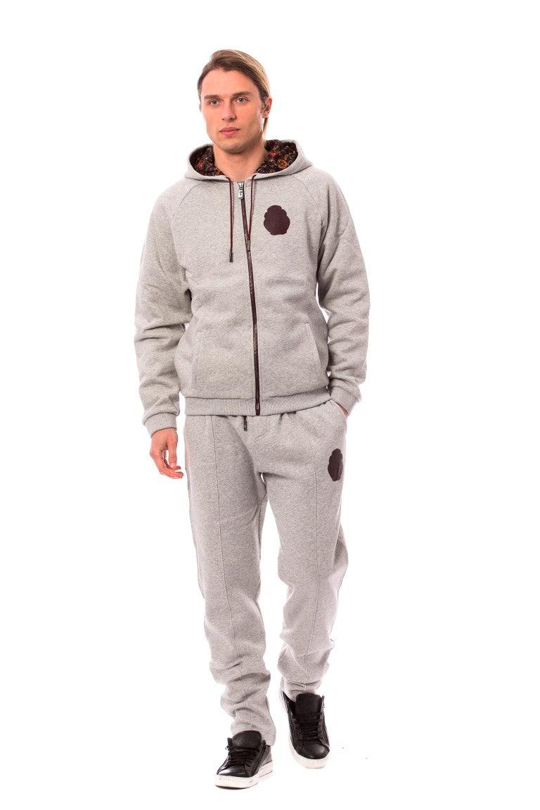 Billionaire Italian Couture Elegant Gray Cotton Sweatsuit Ensemble - Arichezz.store