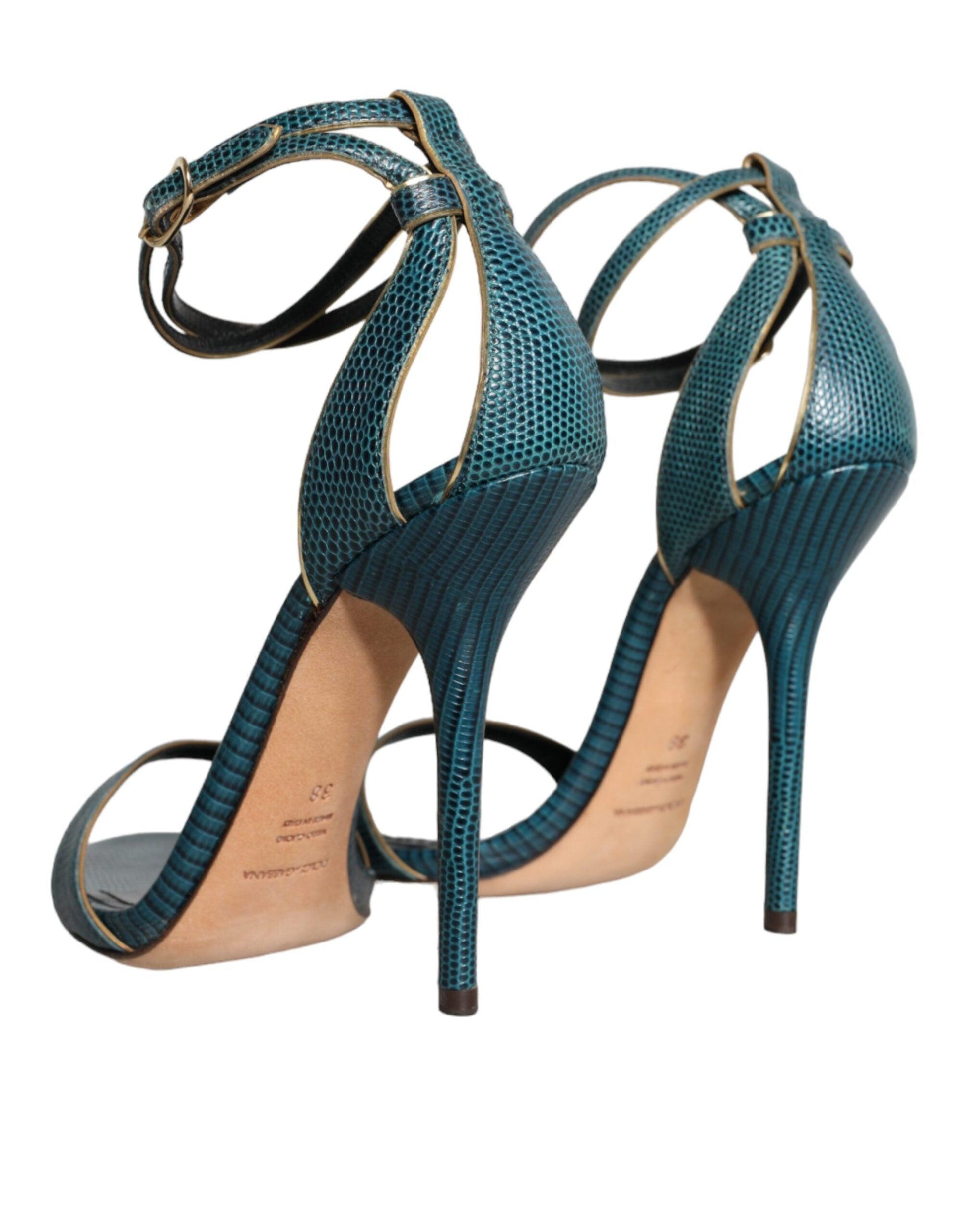 Dolce & Gabbana Dark Green Calf Leather Heels Sandals Shoes - Arichezz.store