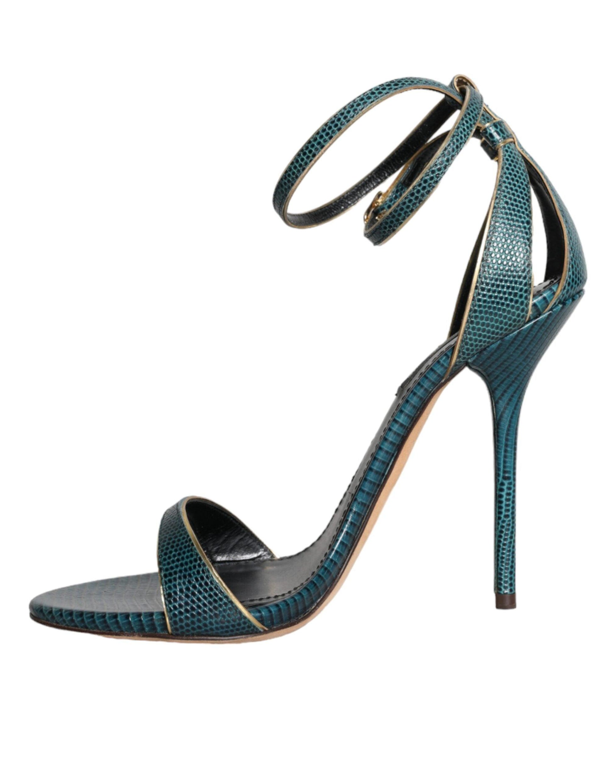 Dolce & Gabbana Dark Green Calf Leather Heels Sandals Shoes - Arichezz.store