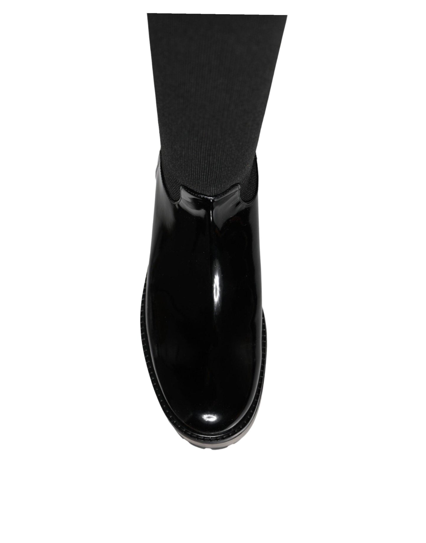 Dolce & Gabbana Black Leather Jersey Knee High Boots Shoes - Arichezz.store