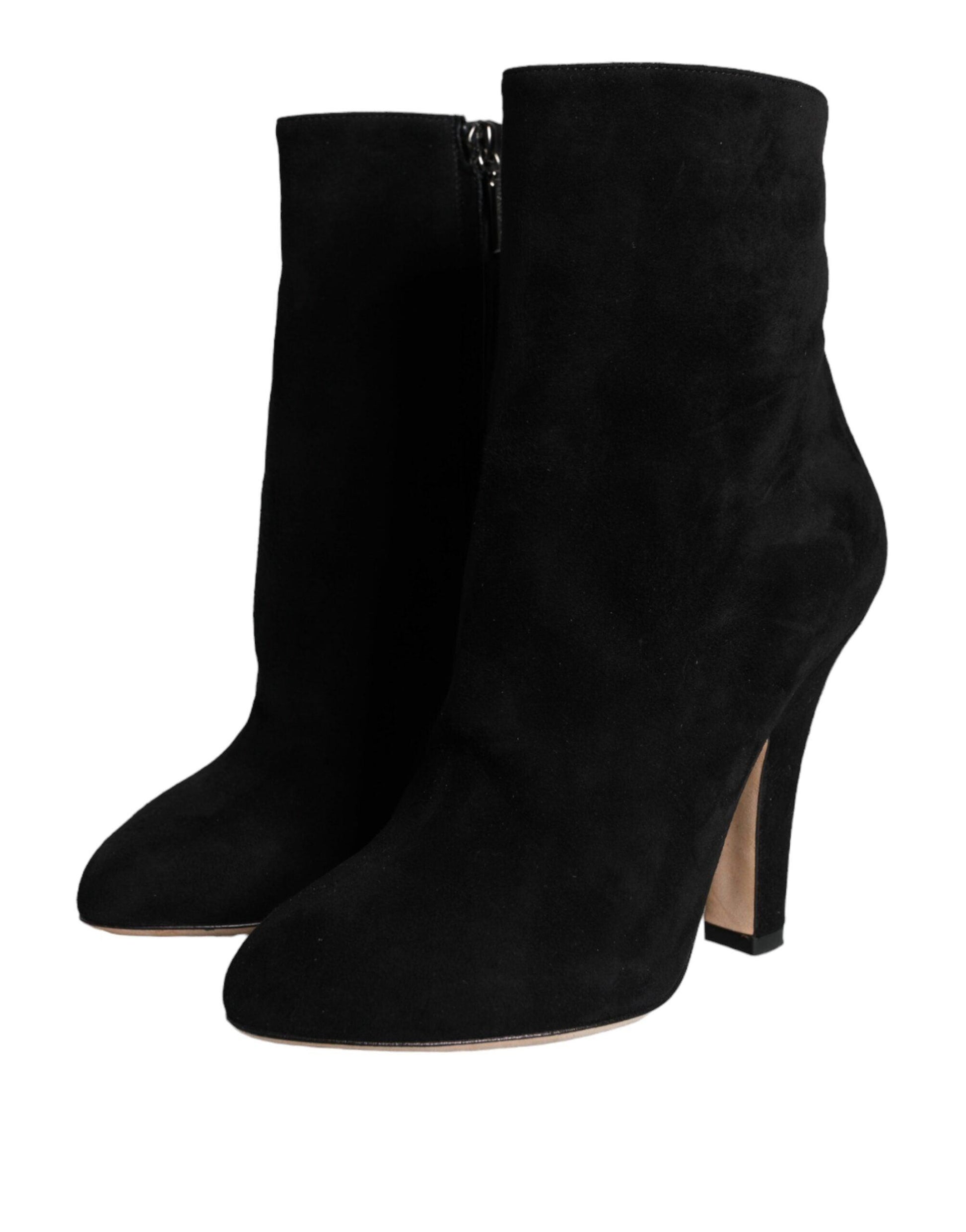 Dolce & Gabbana Black Suede Leather Mid Calf Boots Shoes - Arichezz.store