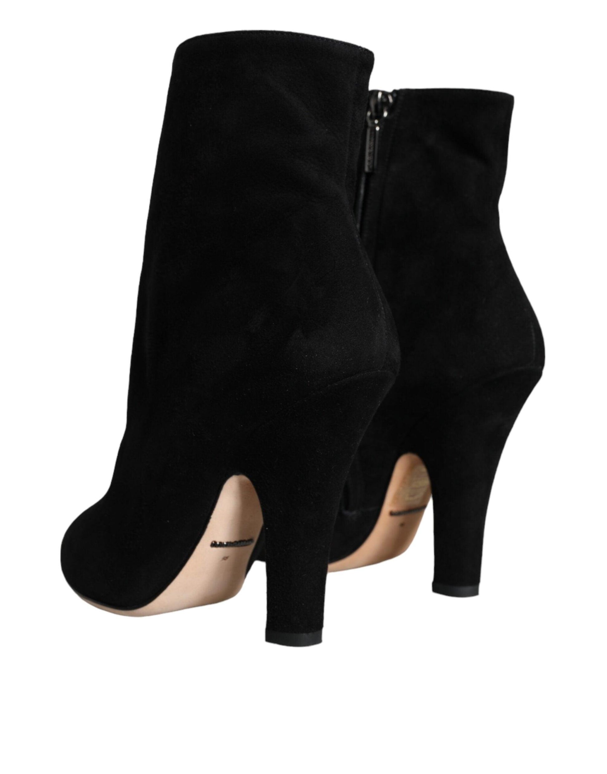 Dolce & Gabbana Black Suede Leather Mid Calf Boots Shoes - Arichezz.store