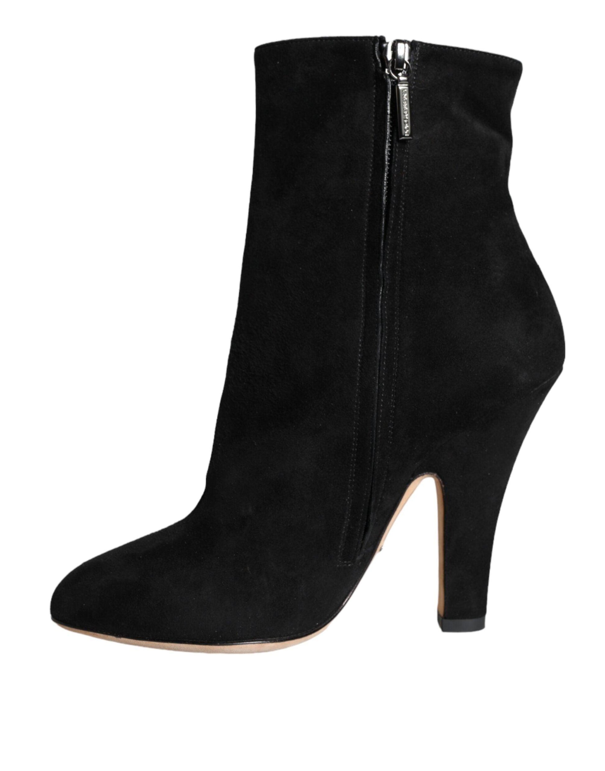 Dolce & Gabbana Black Suede Leather Mid Calf Boots Shoes - Arichezz.store