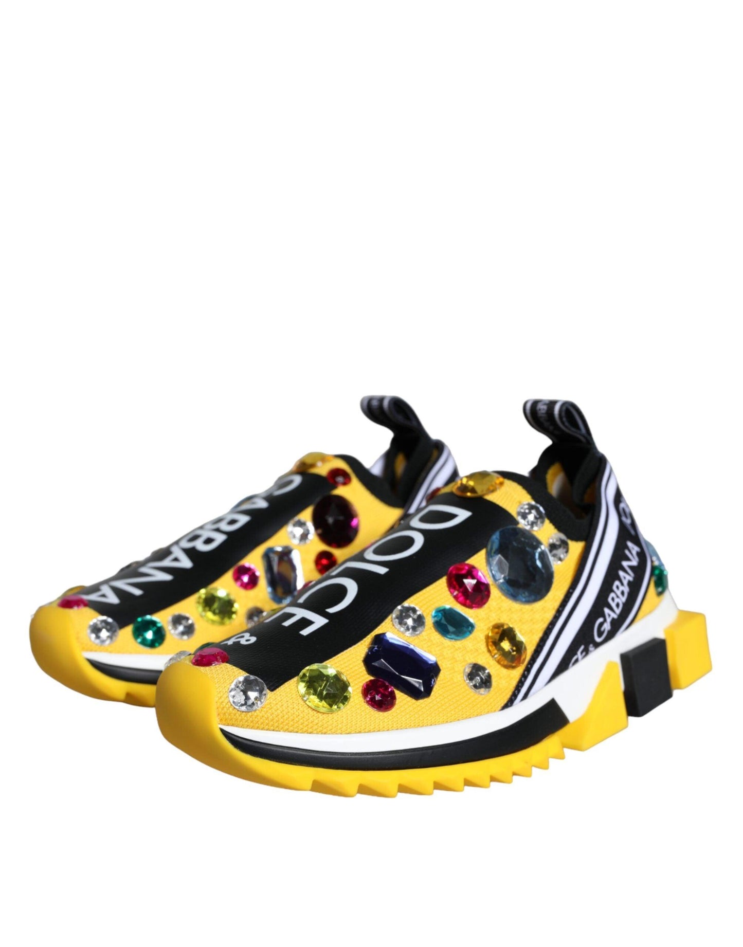 Dolce & Gabbana Yellow Sorrento Crystals Sneakers Womens Shoes - Arichezz.store