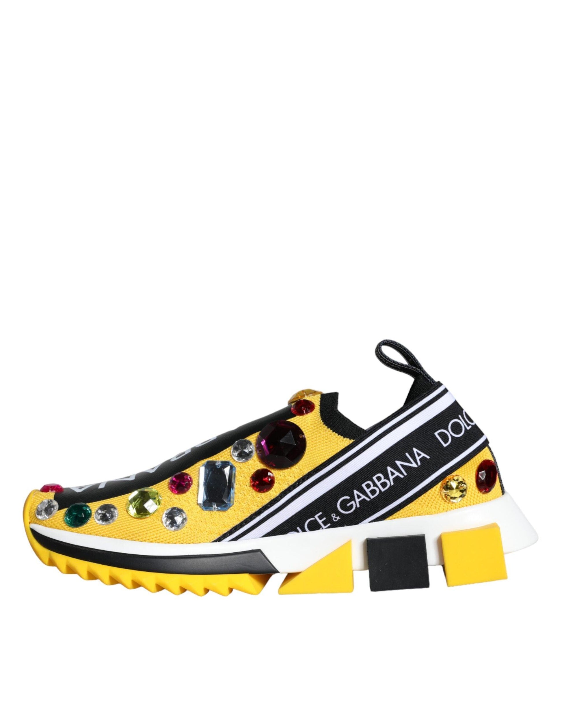 Dolce & Gabbana Yellow Sorrento Crystals Sneakers Womens Shoes - Arichezz.store