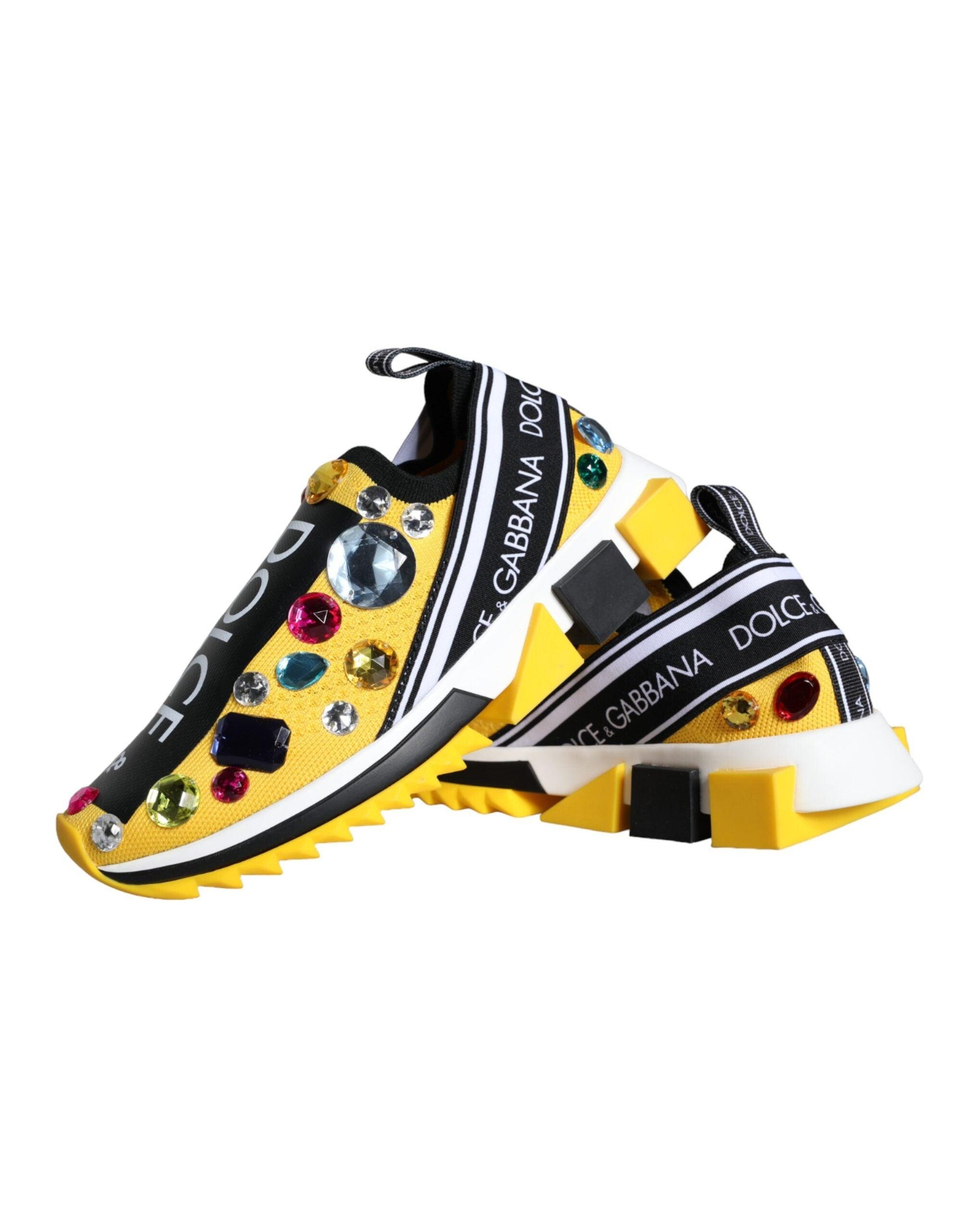 Dolce & Gabbana Yellow Sorrento Crystals Sneakers Womens Shoes - Arichezz.store