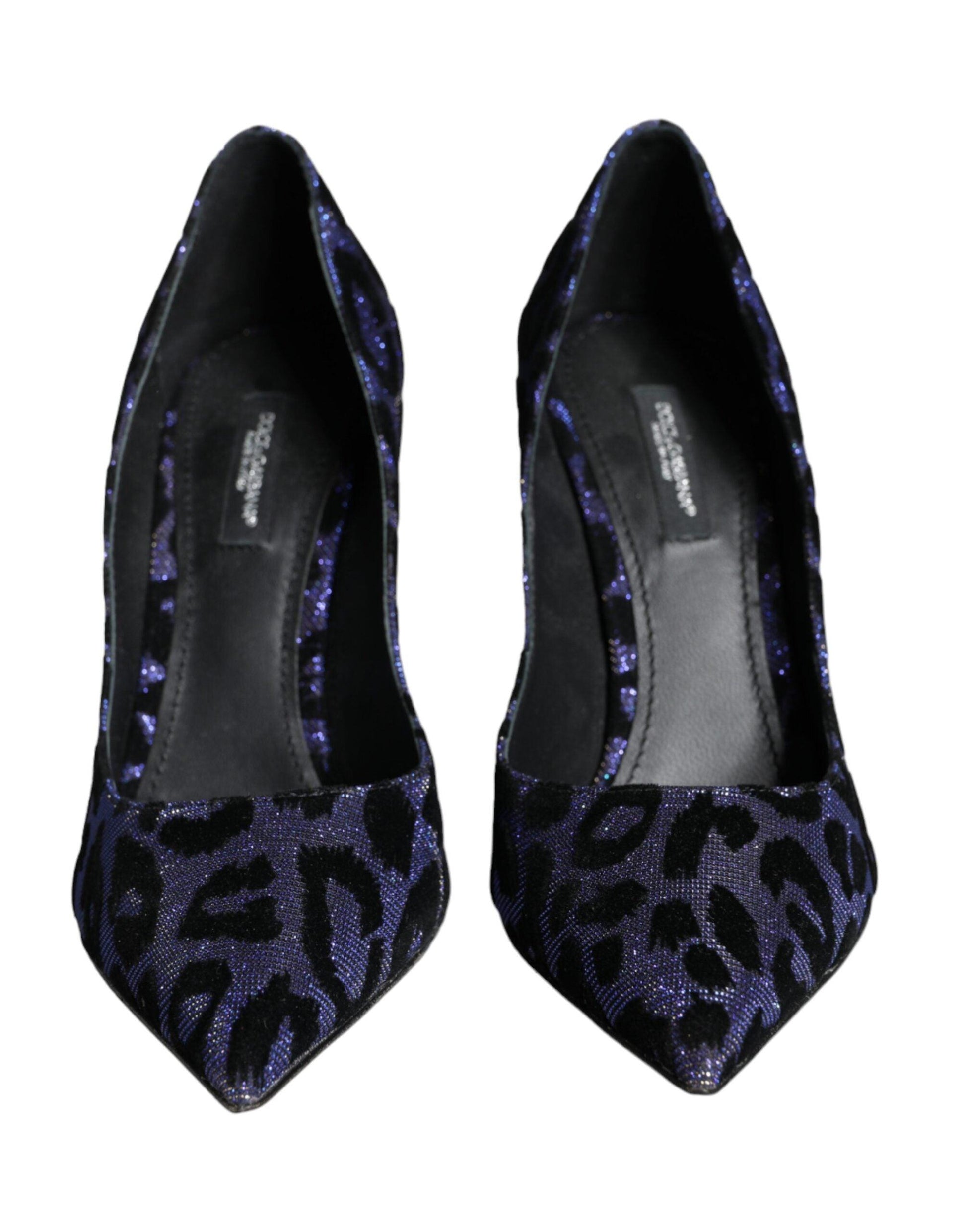 Dolce & Gabbana Dark Blue Leopard Lurex Heels Pumps Shoes - Arichezz.store