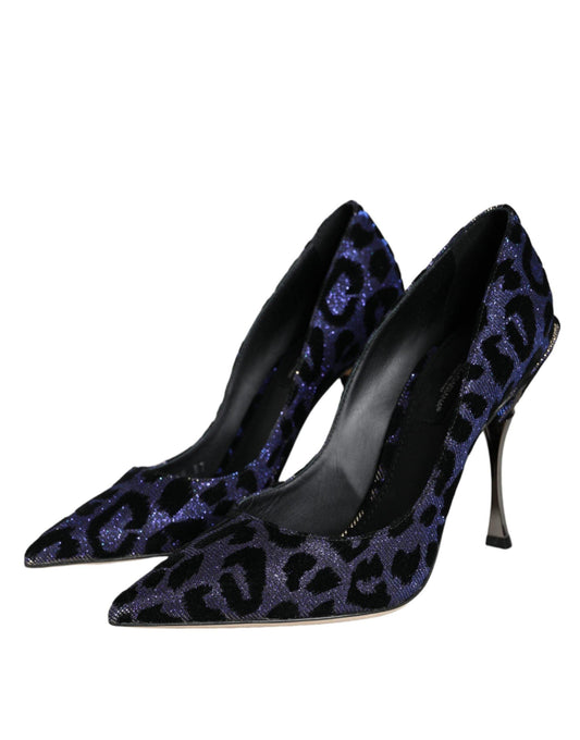 Dolce & Gabbana Dark Blue Leopard Lurex Heels Pumps Shoes - Arichezz.store