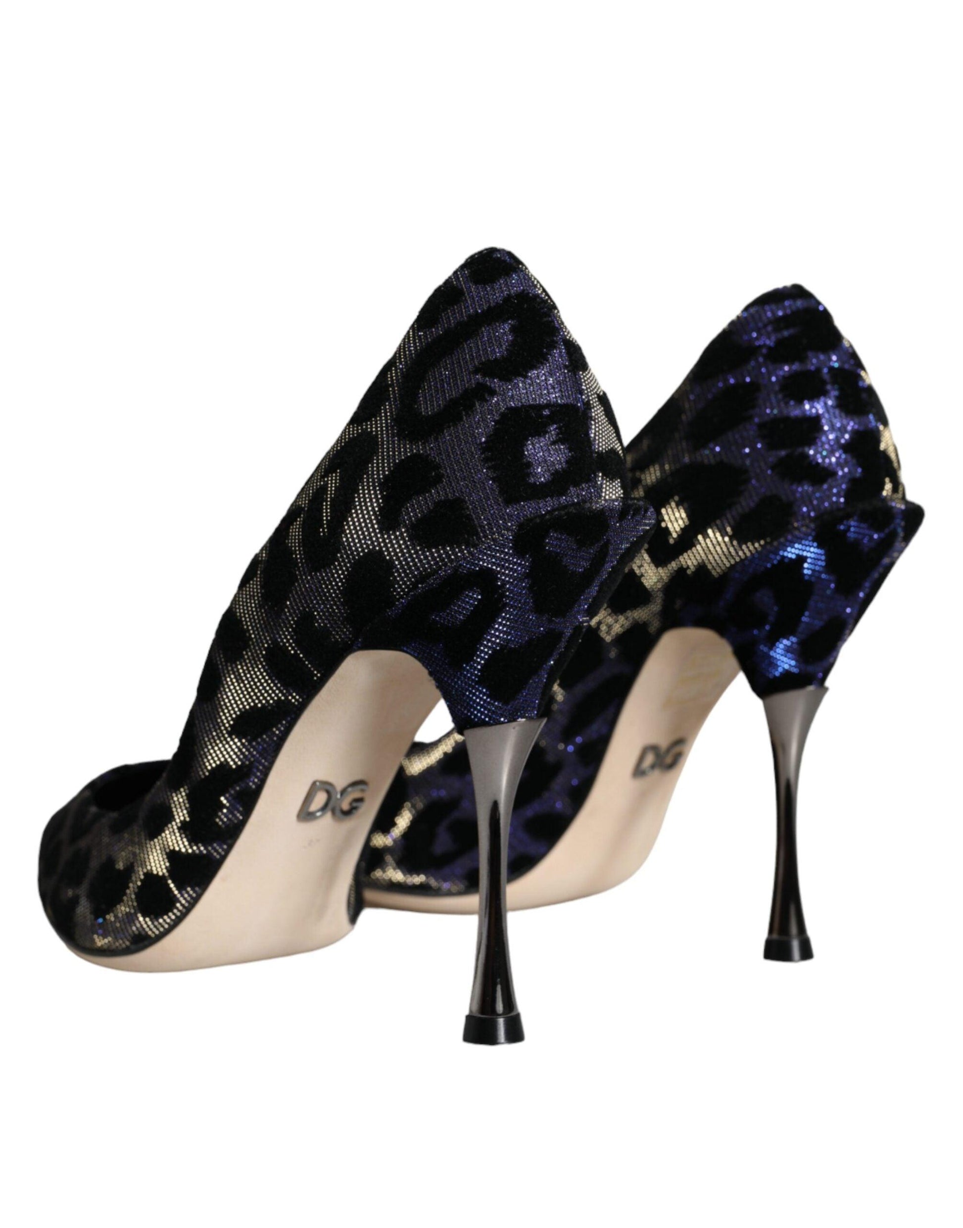 Dolce & Gabbana Dark Blue Leopard Lurex Heels Pumps Shoes - Arichezz.store