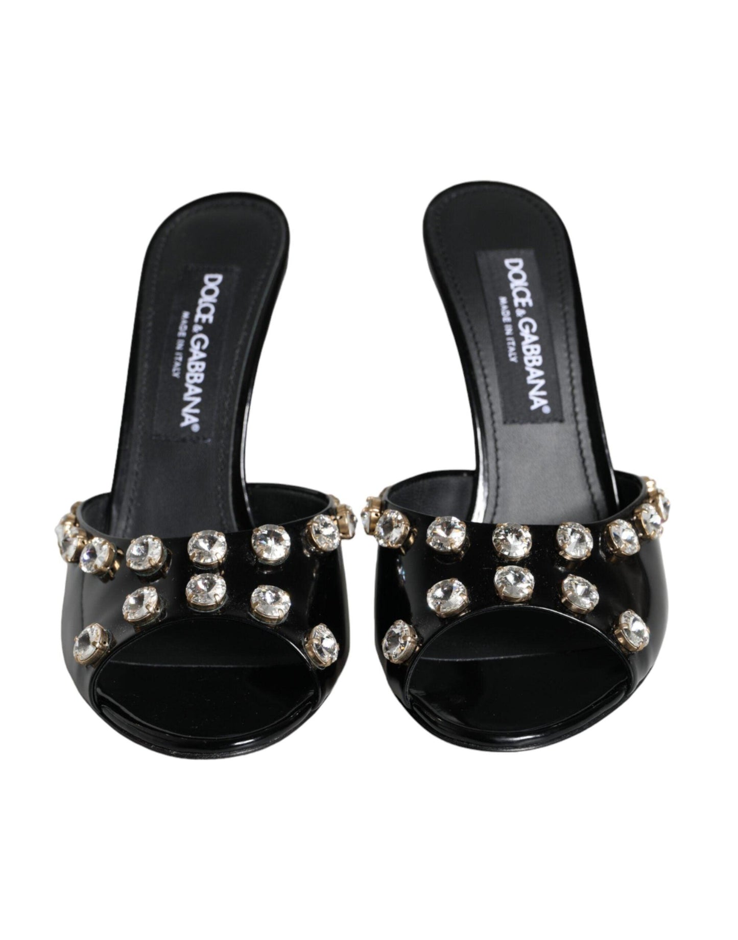 Dolce & Gabbana Black Crystal Heels Keira Sandals Shoes - Arichezz.store