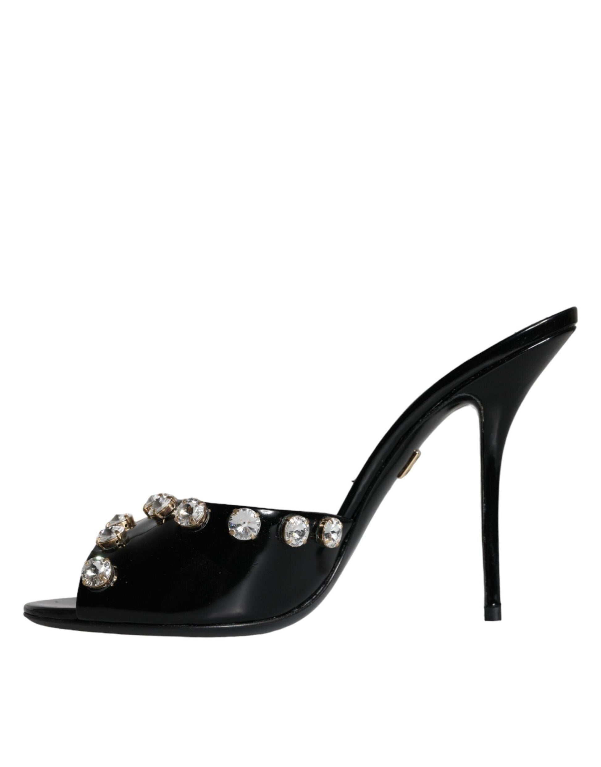 Dolce & Gabbana Black Crystal Heels Keira Sandals Shoes - Arichezz.store