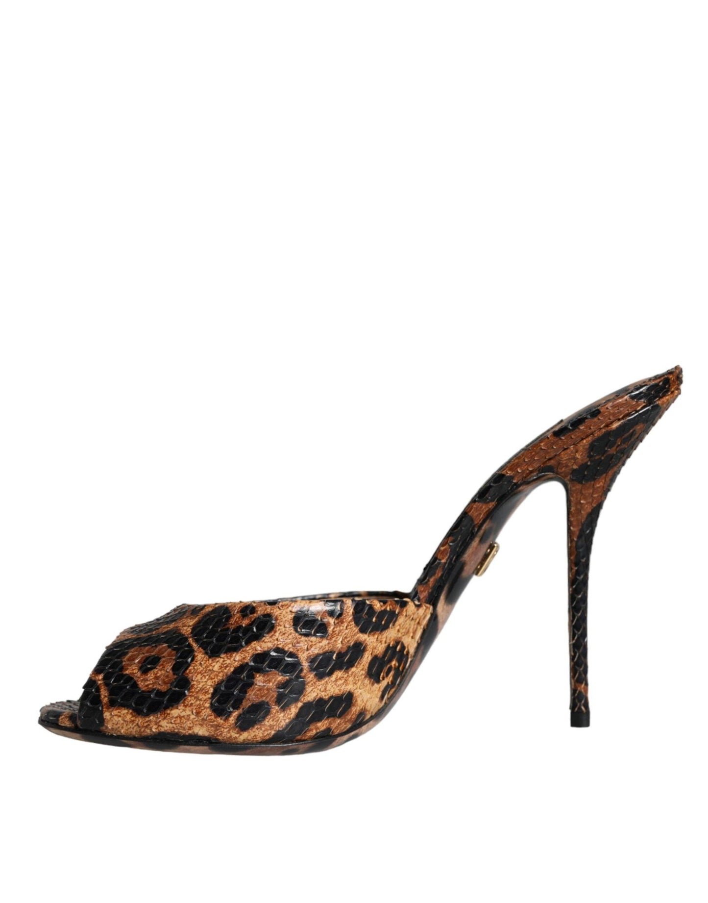 Dolce & Gabbana Brown Leopard Leather Slides Heels Sandals Shoes - Arichezz.store