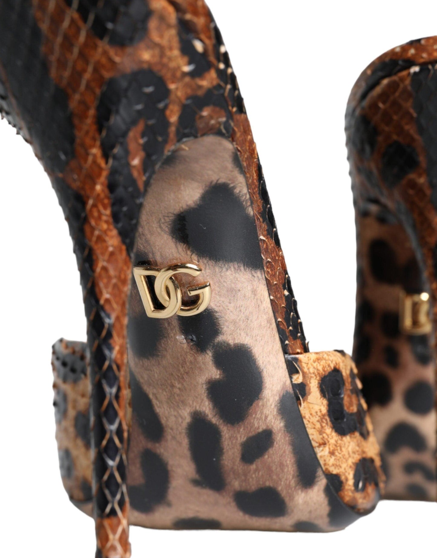 Dolce & Gabbana Brown Leopard Leather Slides Heels Sandals Shoes - Arichezz.store