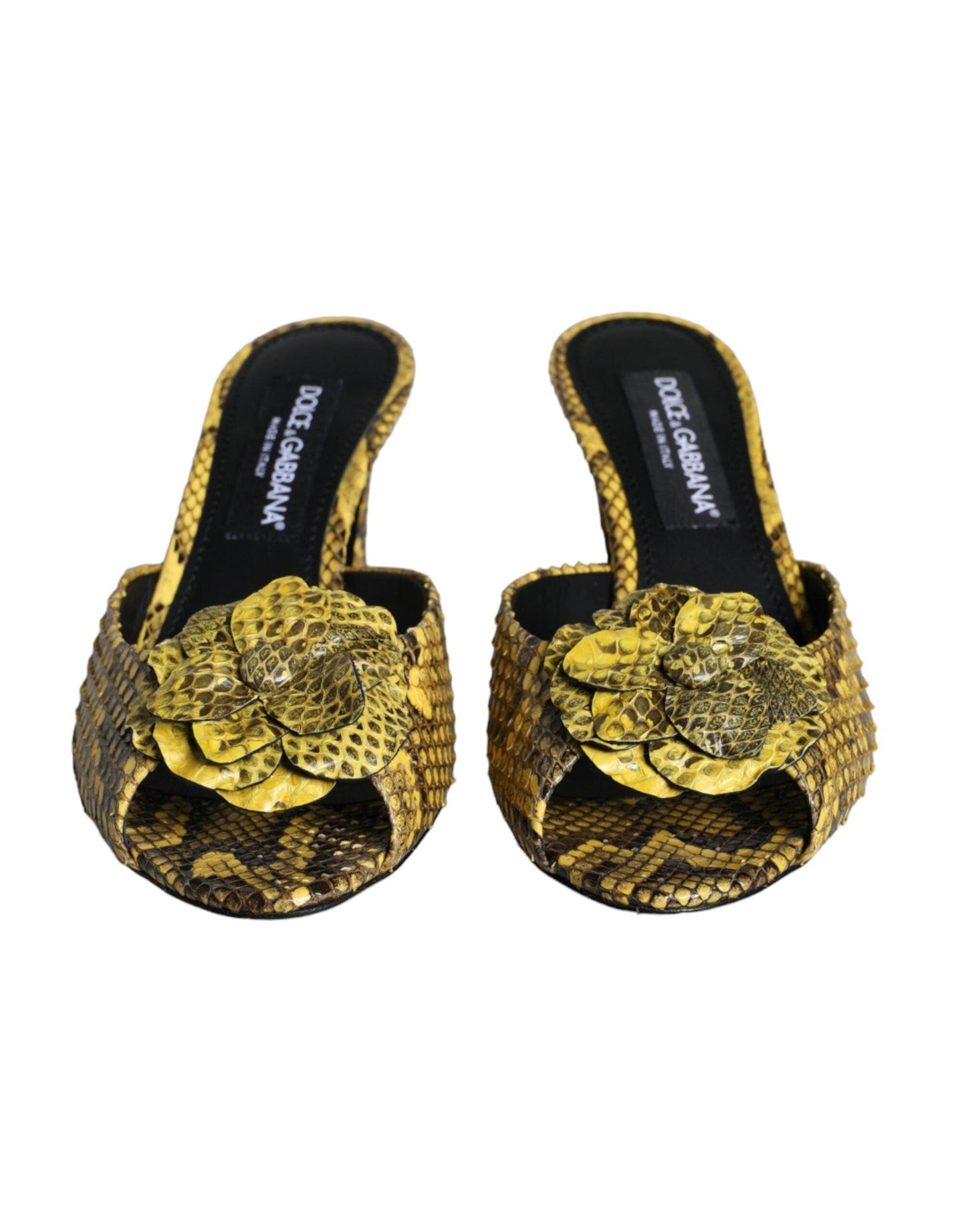 Dolce & Gabbana Yellow Leather Block Heels Slides Shoes - Arichezz.store