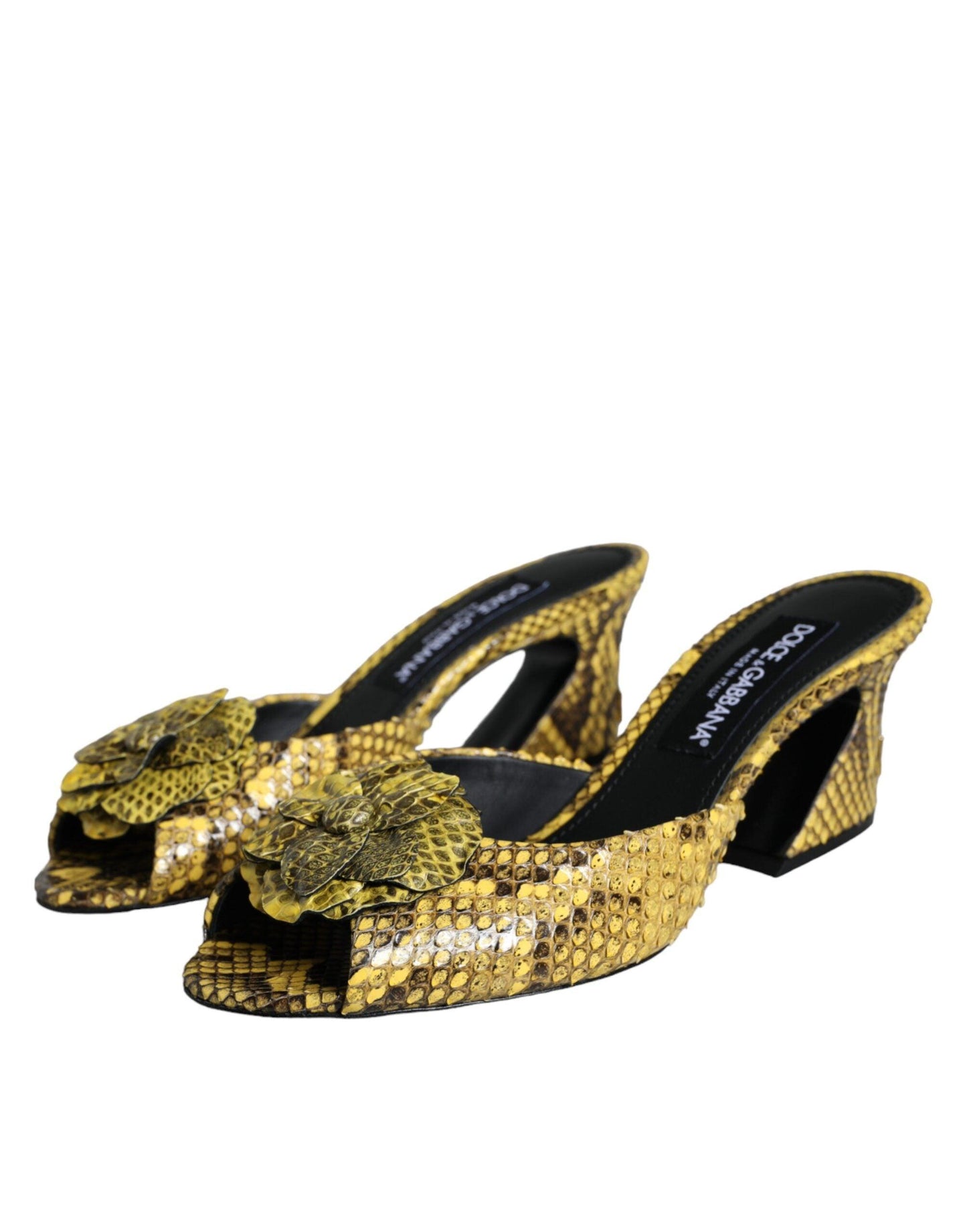 Dolce & Gabbana Yellow Leather Block Heels Slides Shoes - Arichezz.store