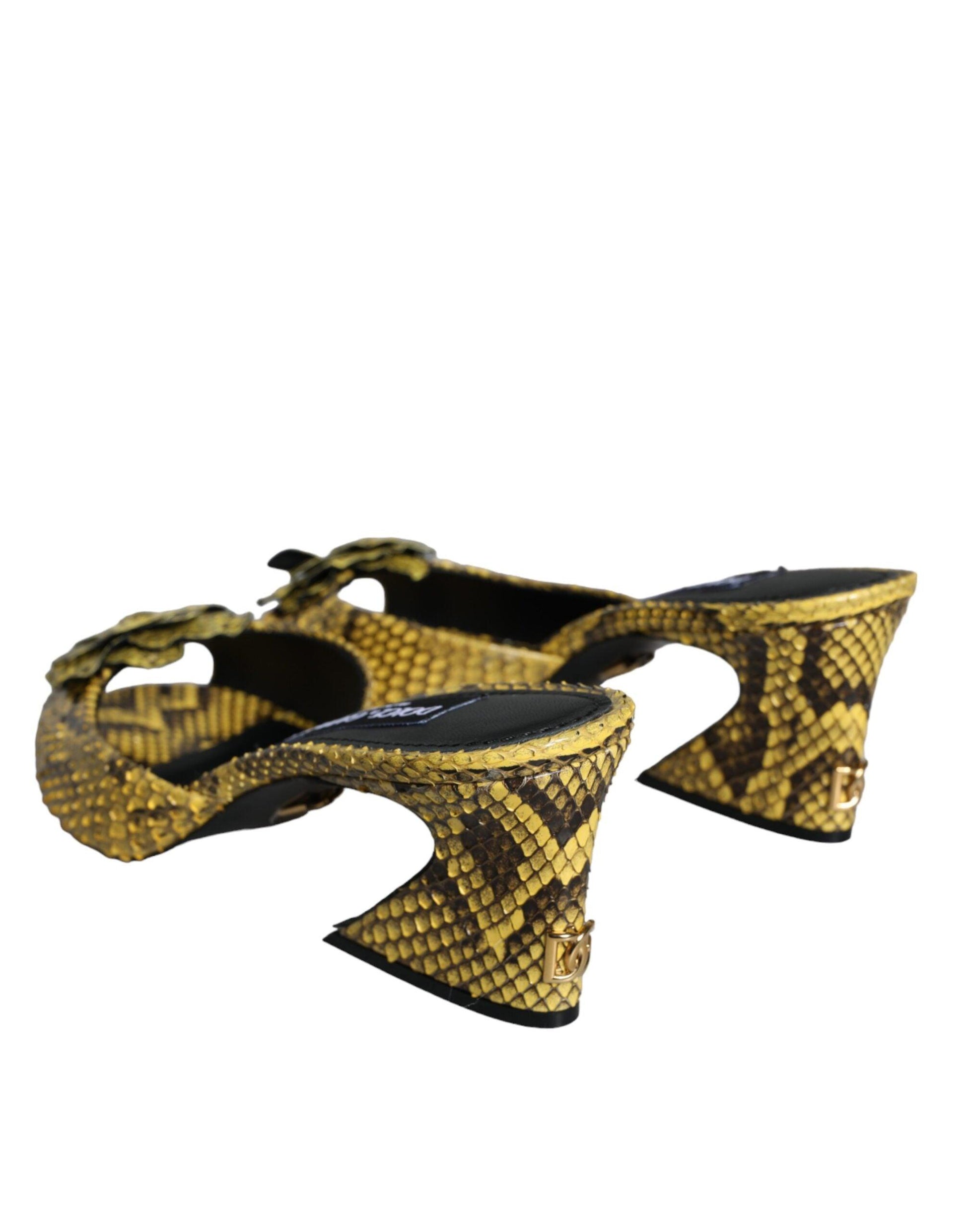 Dolce & Gabbana Yellow Leather Block Heels Slides Shoes - Arichezz.store