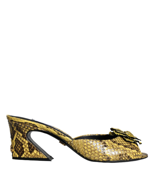 Dolce & Gabbana Yellow Leather Block Heels Slides Shoes - Arichezz.store