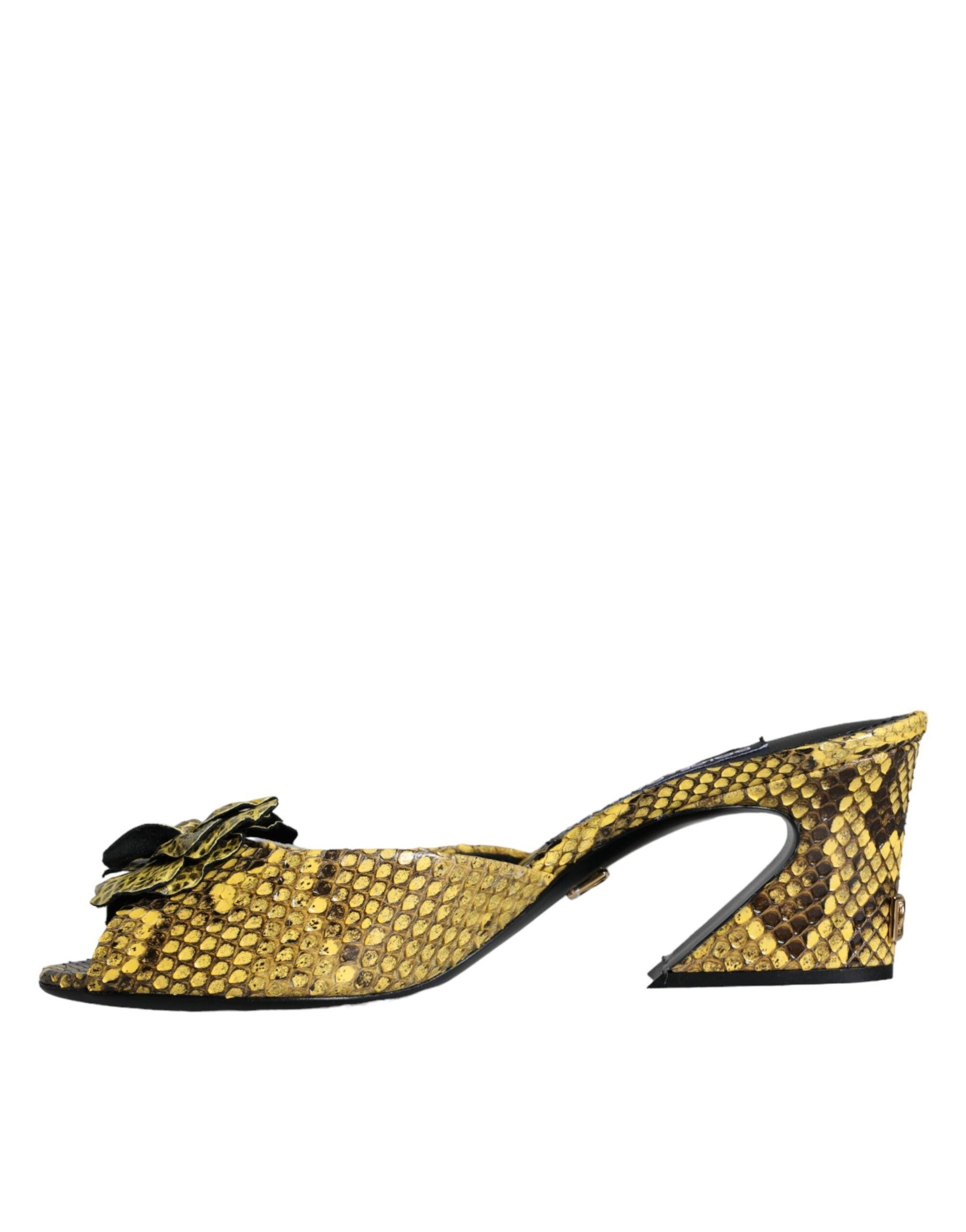 Dolce & Gabbana Yellow Leather Block Heels Slides Shoes - Arichezz.store