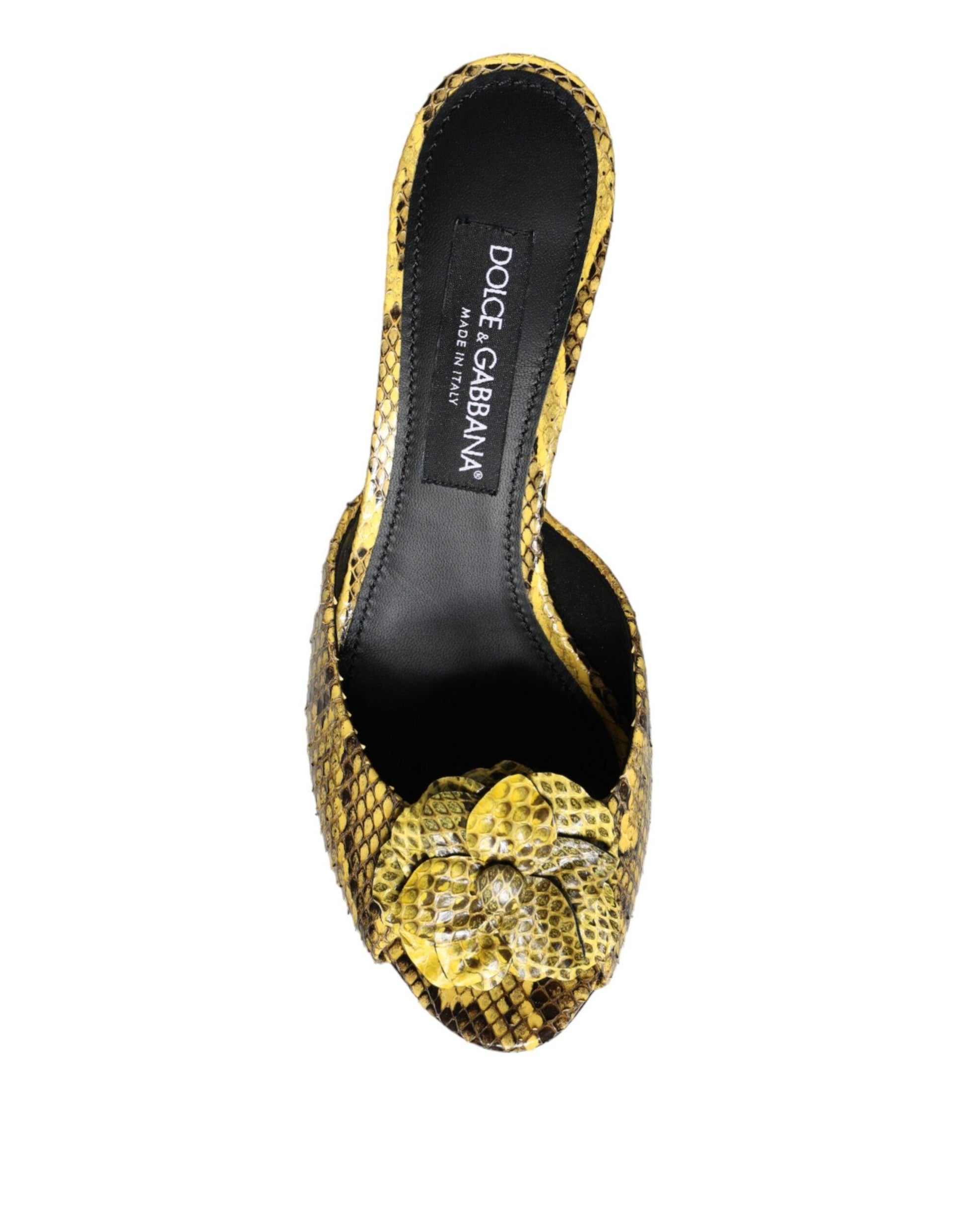 Dolce & Gabbana Yellow Leather Block Heels Slides Shoes - Arichezz.store