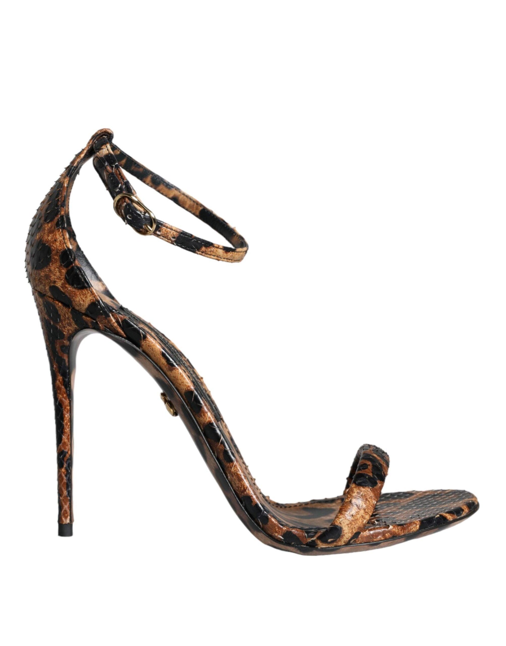 Dolce & Gabbana Brown Leopard Leather Ankle Strap Sandals Shoes - Arichezz.store